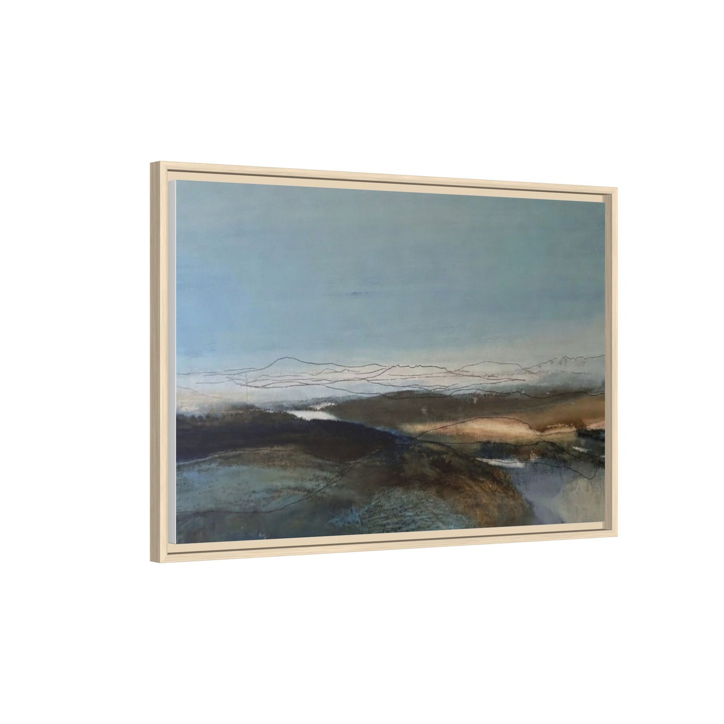 Framed Matte Canvas Wall Art — Serene Abstract Blue Landscape
