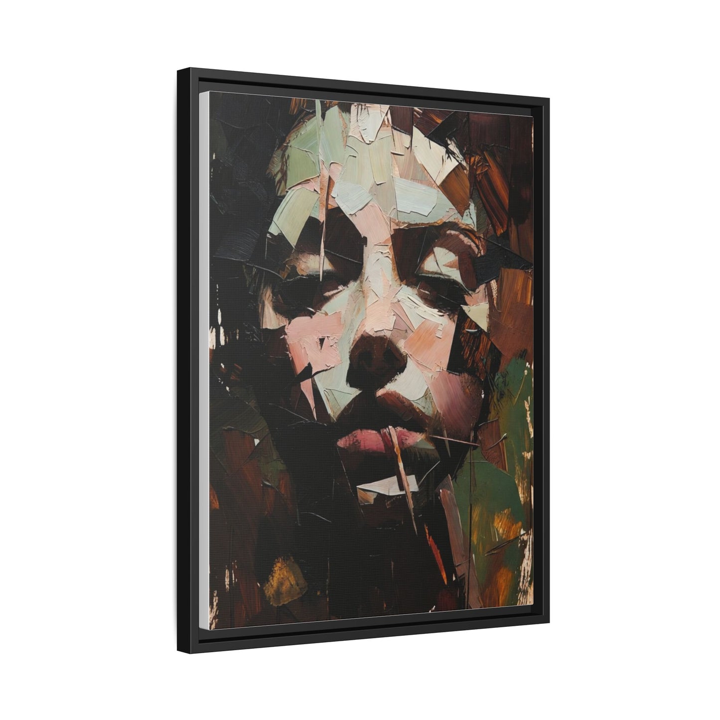 Matte Framed Canvas Art — Abstract Female Portrait, Moody Multicolor