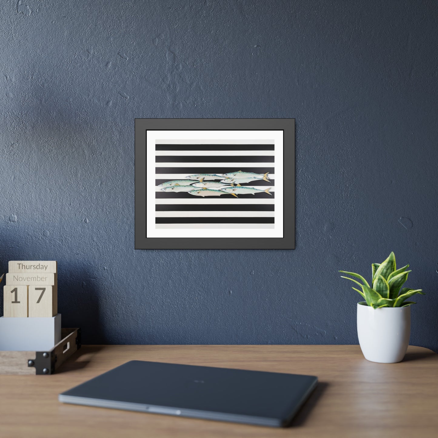 Framed Poster – Striped School of Fish Nautical Wall Art