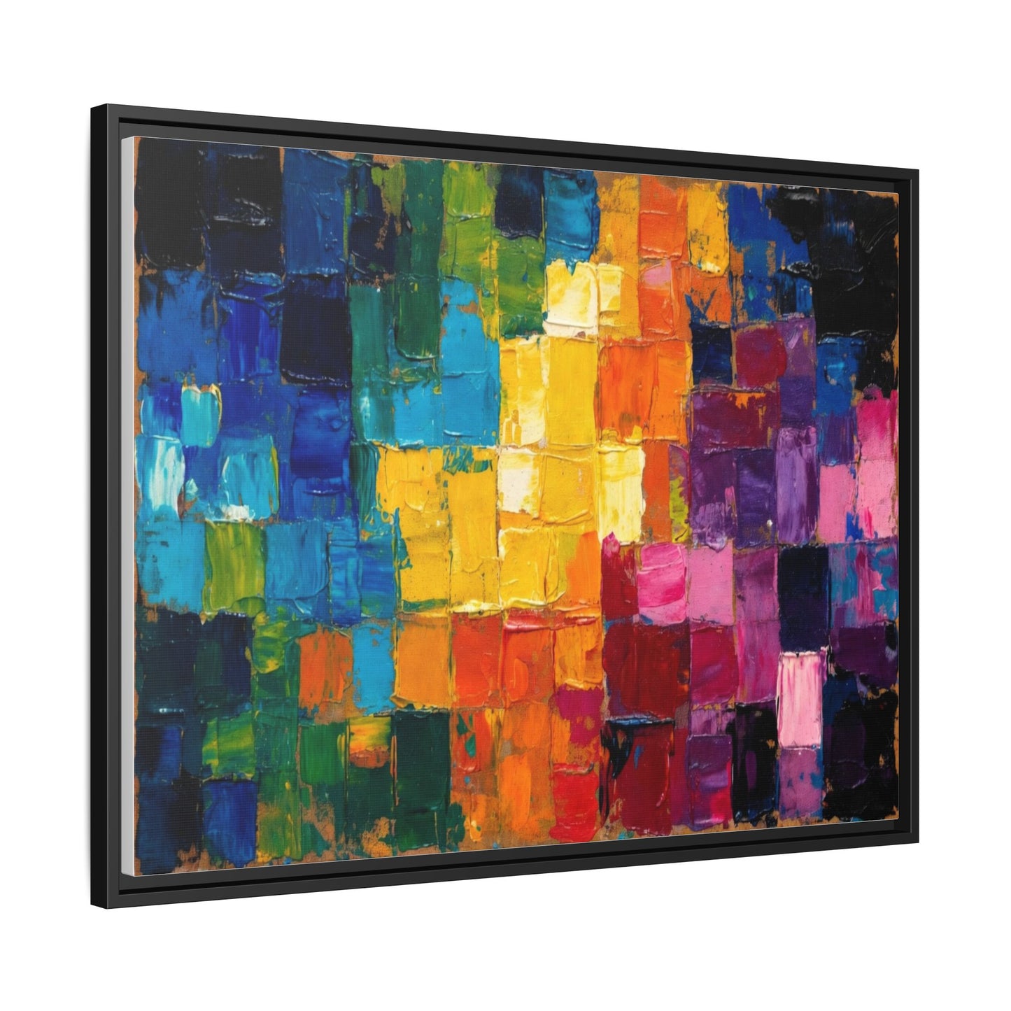 Abstract Rainbow Mosaic Framed Canvas Print — Colorful Modern Wall Art