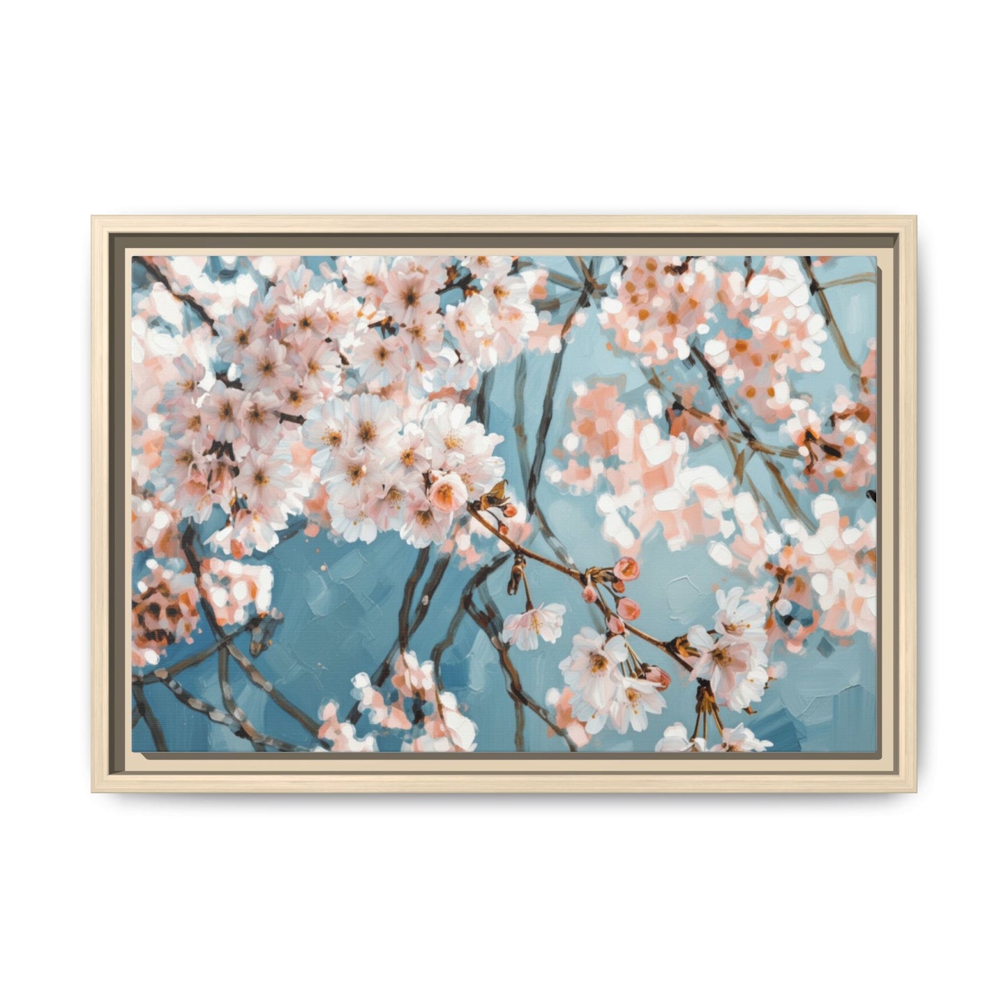 Framed Cherry Blossom Matte Canvas Print — Soft Pink Floral Wall Art