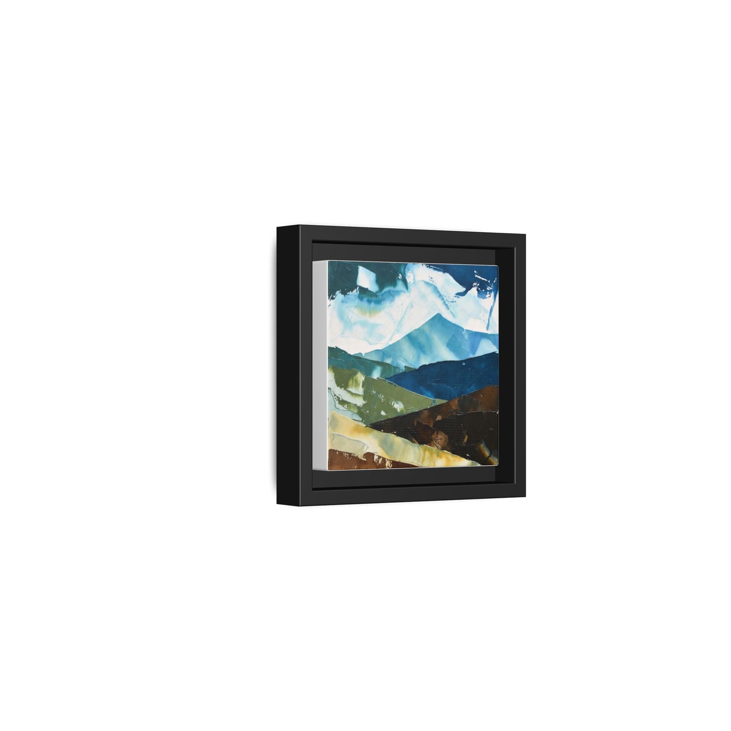Framed Abstract Mountain Canvas Art — Blue & Earthtone Landscape Print