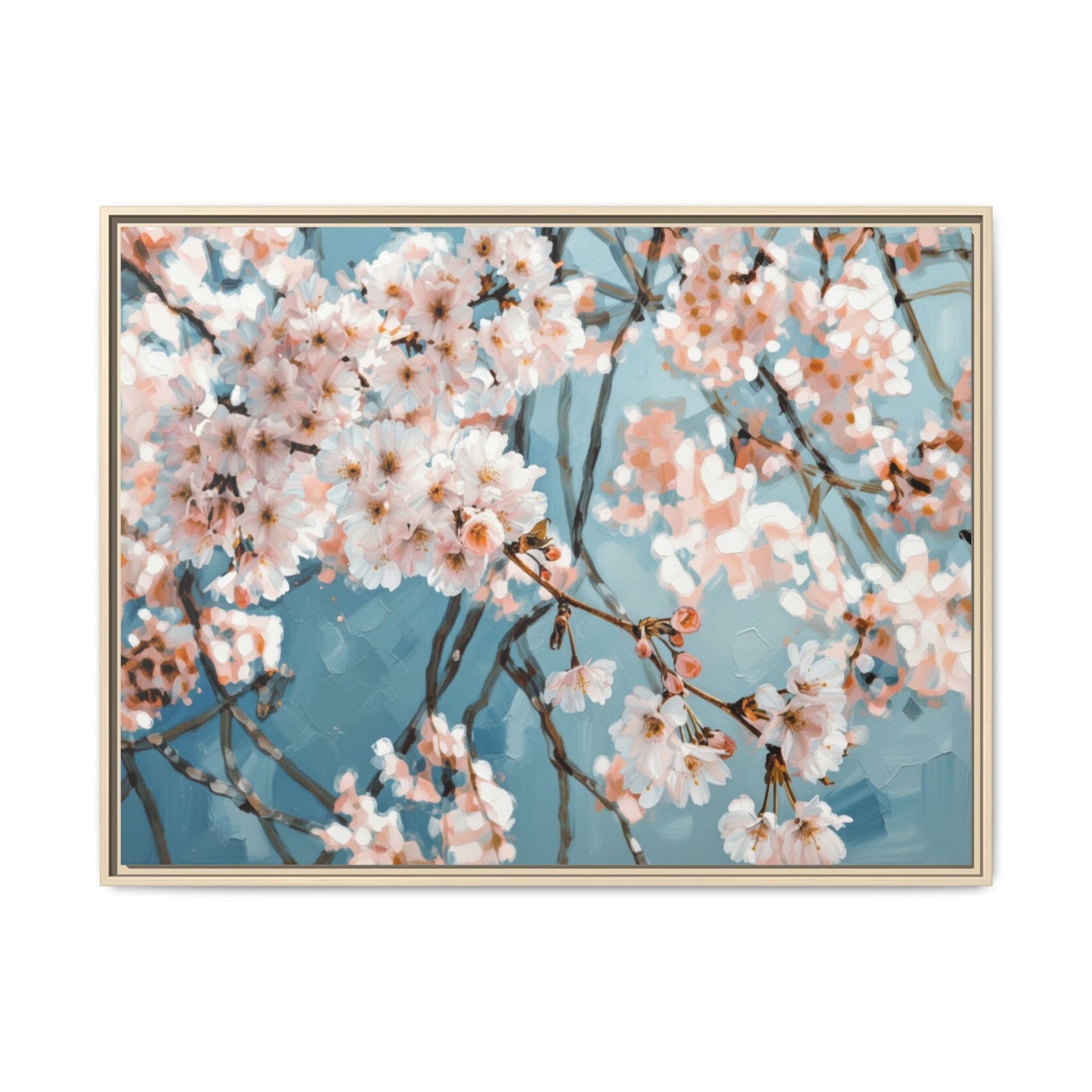 Framed Cherry Blossom Matte Canvas Print — Soft Pink Floral Wall Art