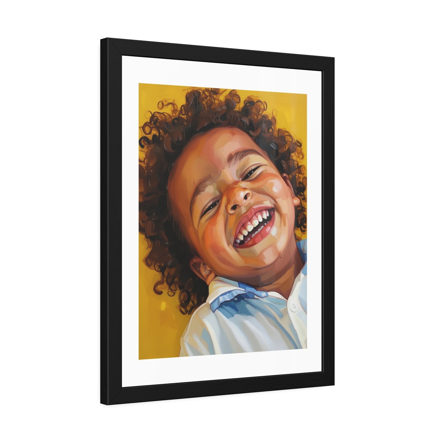 Framed Poster — Joyful Laughing Child Portrait, Colorful Nursery Wall Art