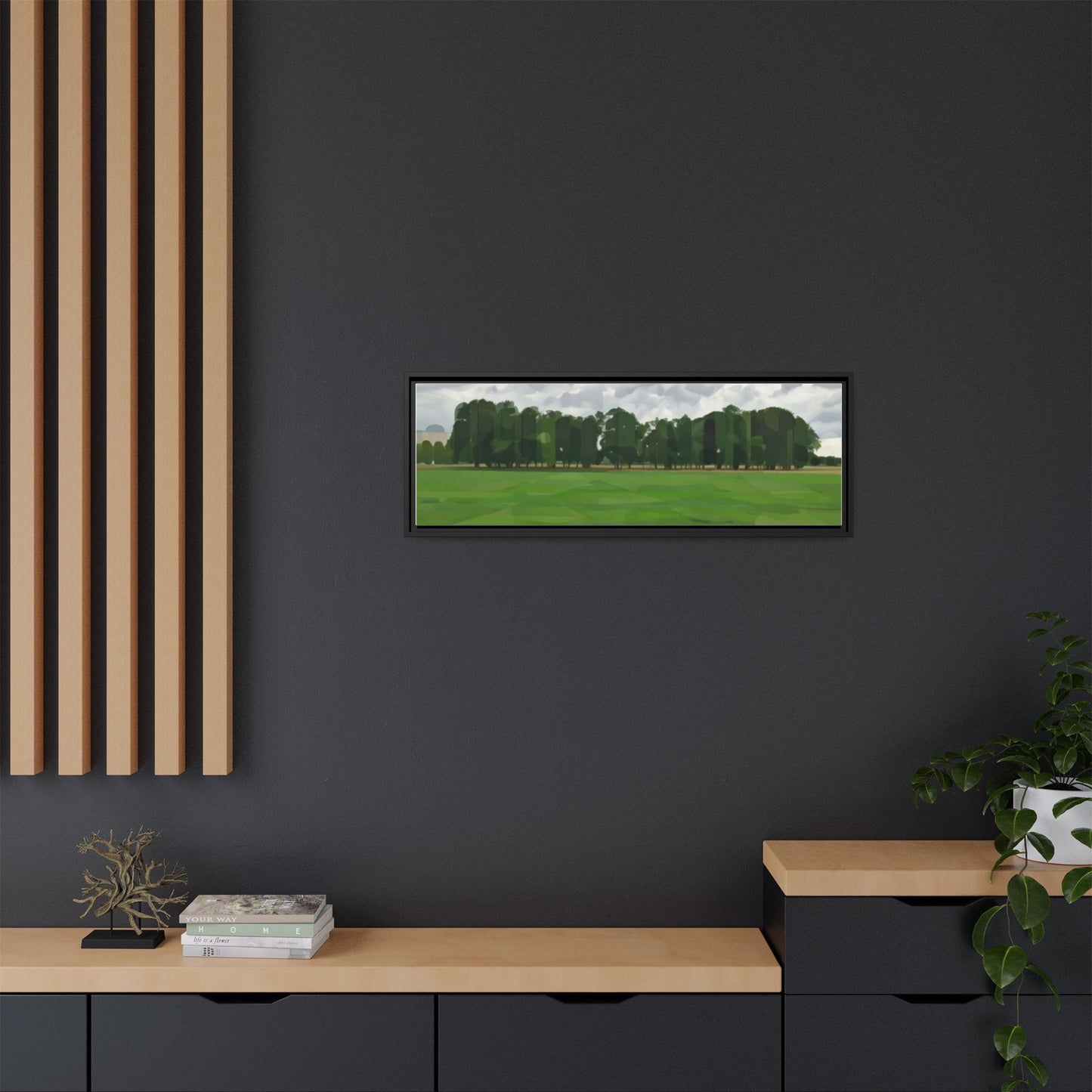 Framed Matte Canvas Print — Minimalist Green Landscape Art