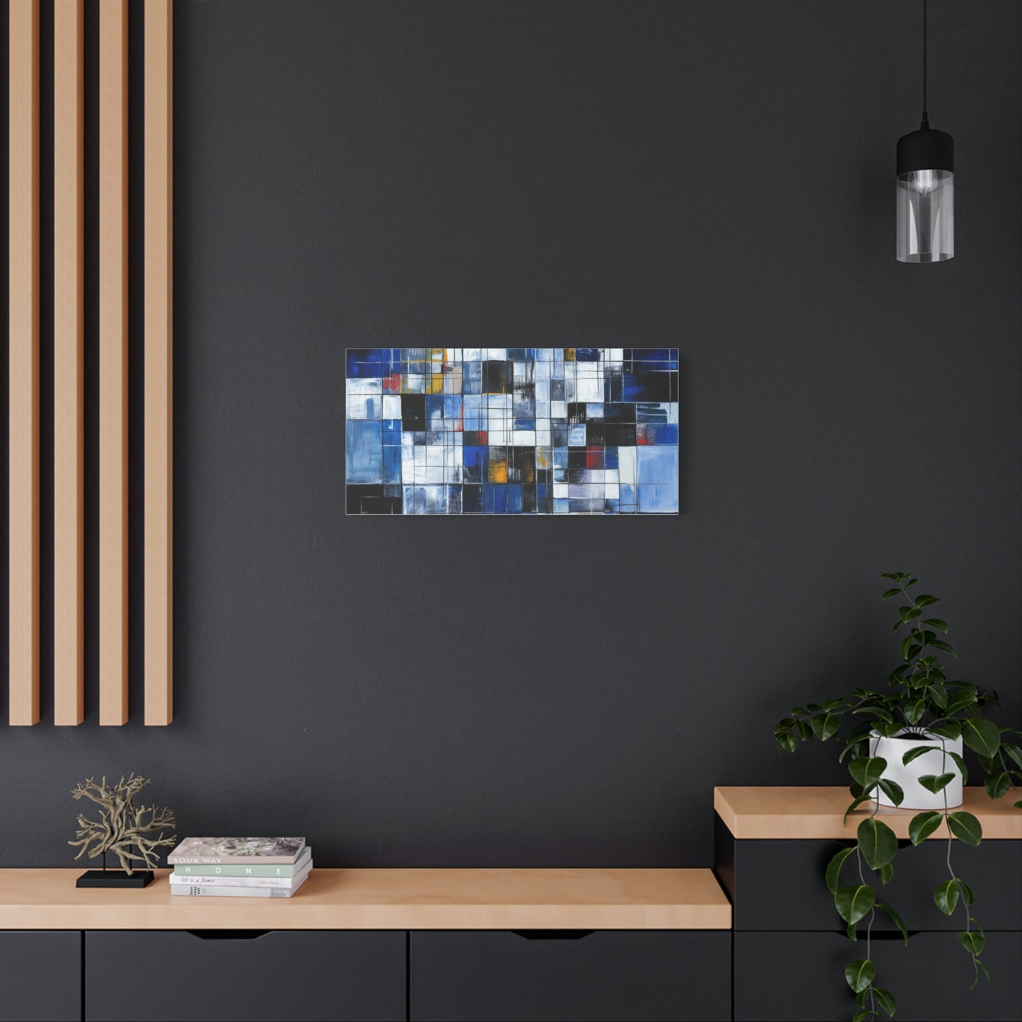 Abstract Blue Grid Matte Stretched Canvas Wall Art (1.25")