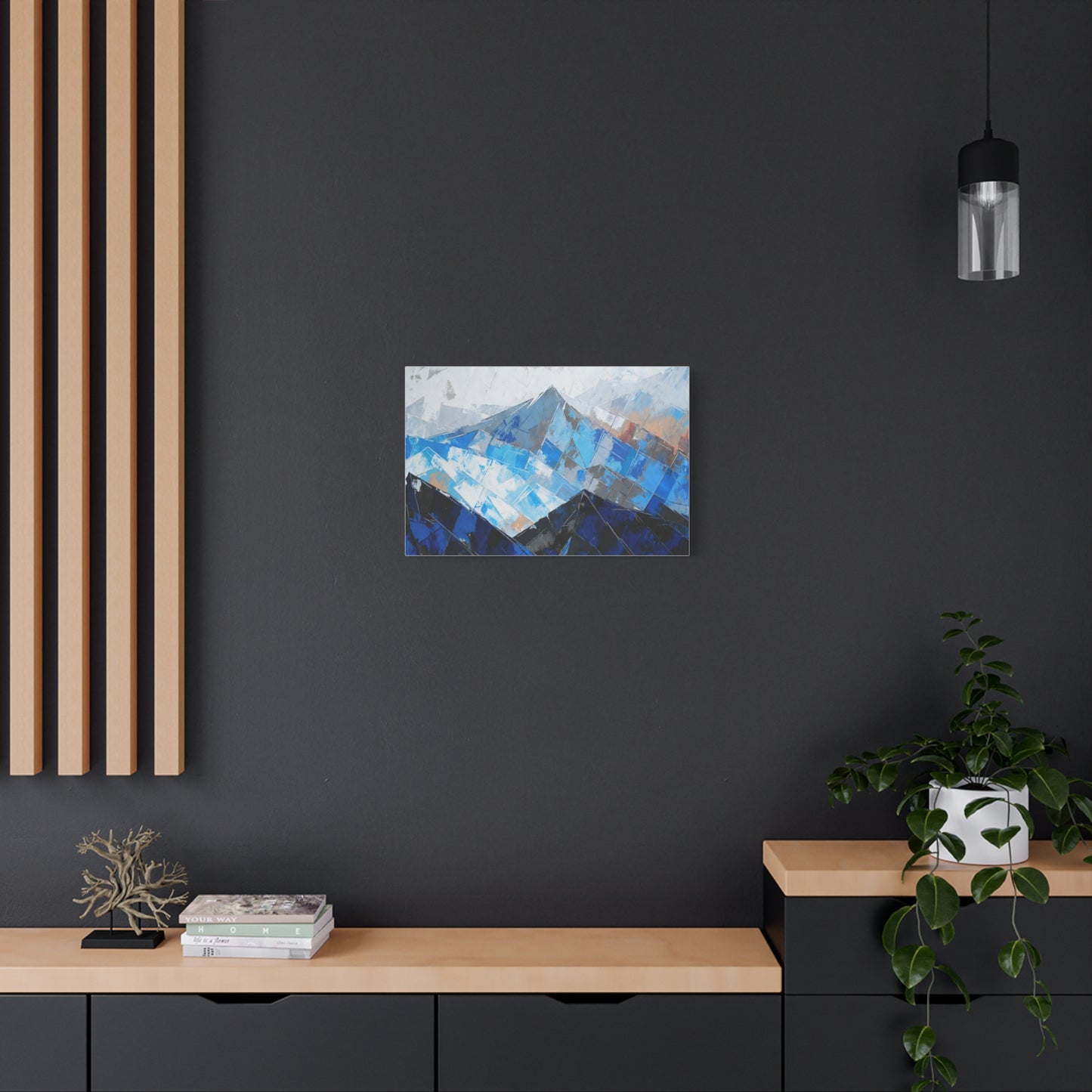 Blue Abstract Mountain Canvas Print – Modern Geometric Landscape Wall Art