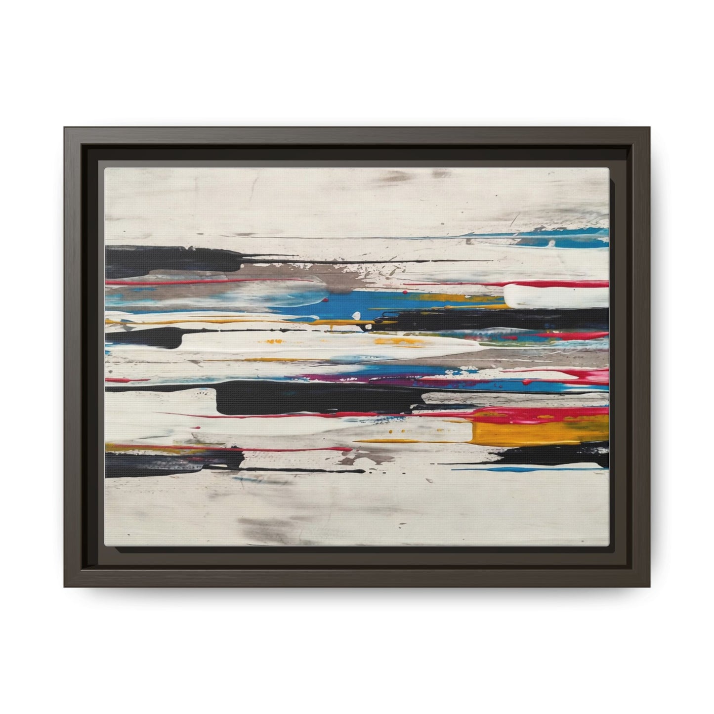 Abstract Multi-Color Framed Canvas Wall Art — Modern Horizontal Brushstroke Print