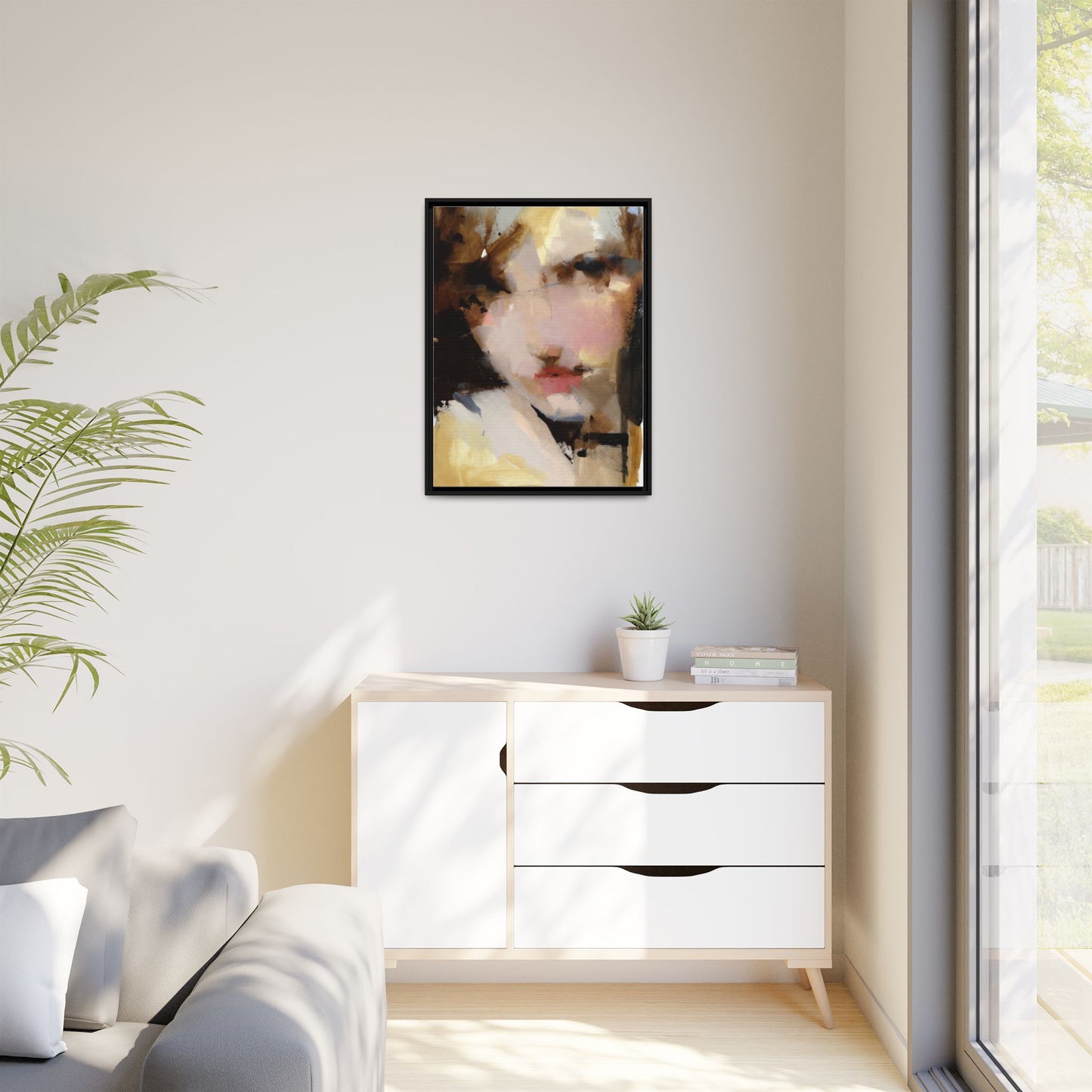 Abstract Portrait Matte Canvas Framed Print — Modern Feminine Wall Art