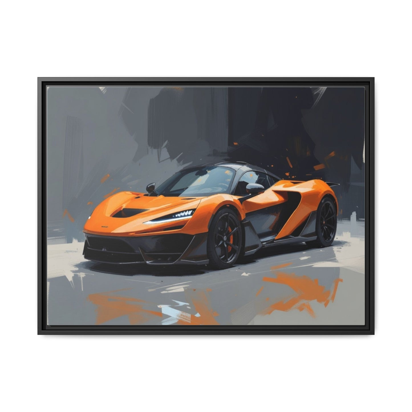 Framed Matte Canvas — Orange Sports Car Print