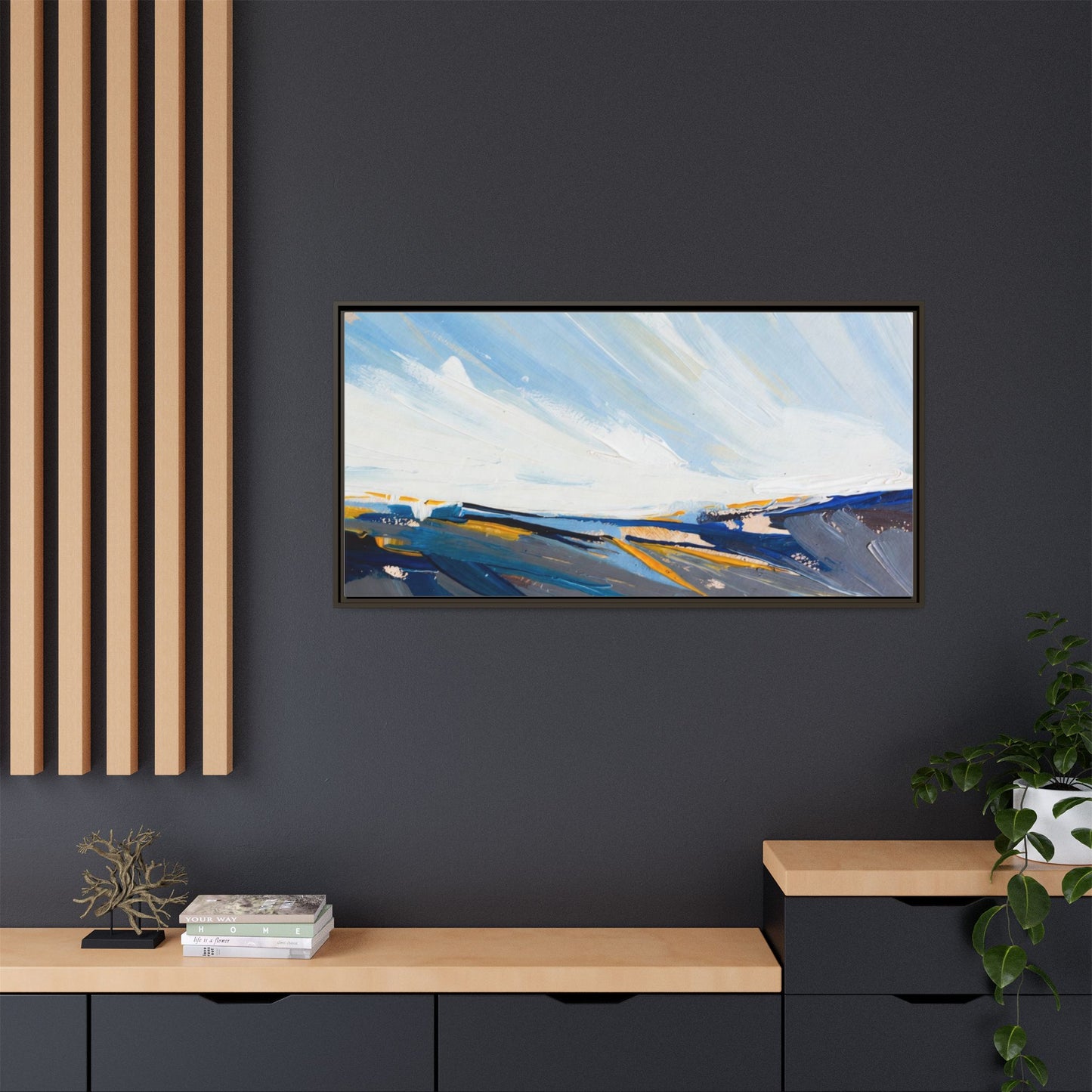Framed Abstract Seascape Canvas Print — Matte Multi‑Color Wall Art