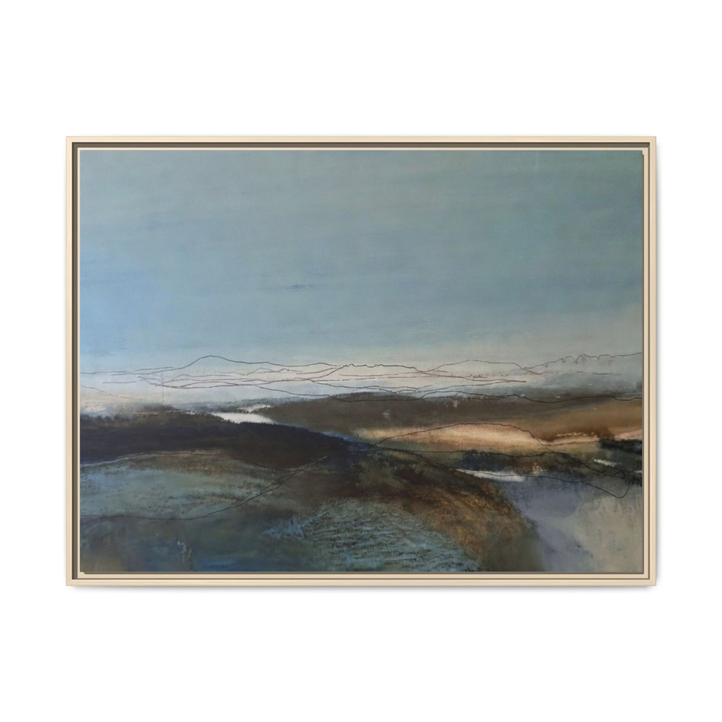 Framed Matte Canvas Wall Art — Serene Abstract Blue Landscape