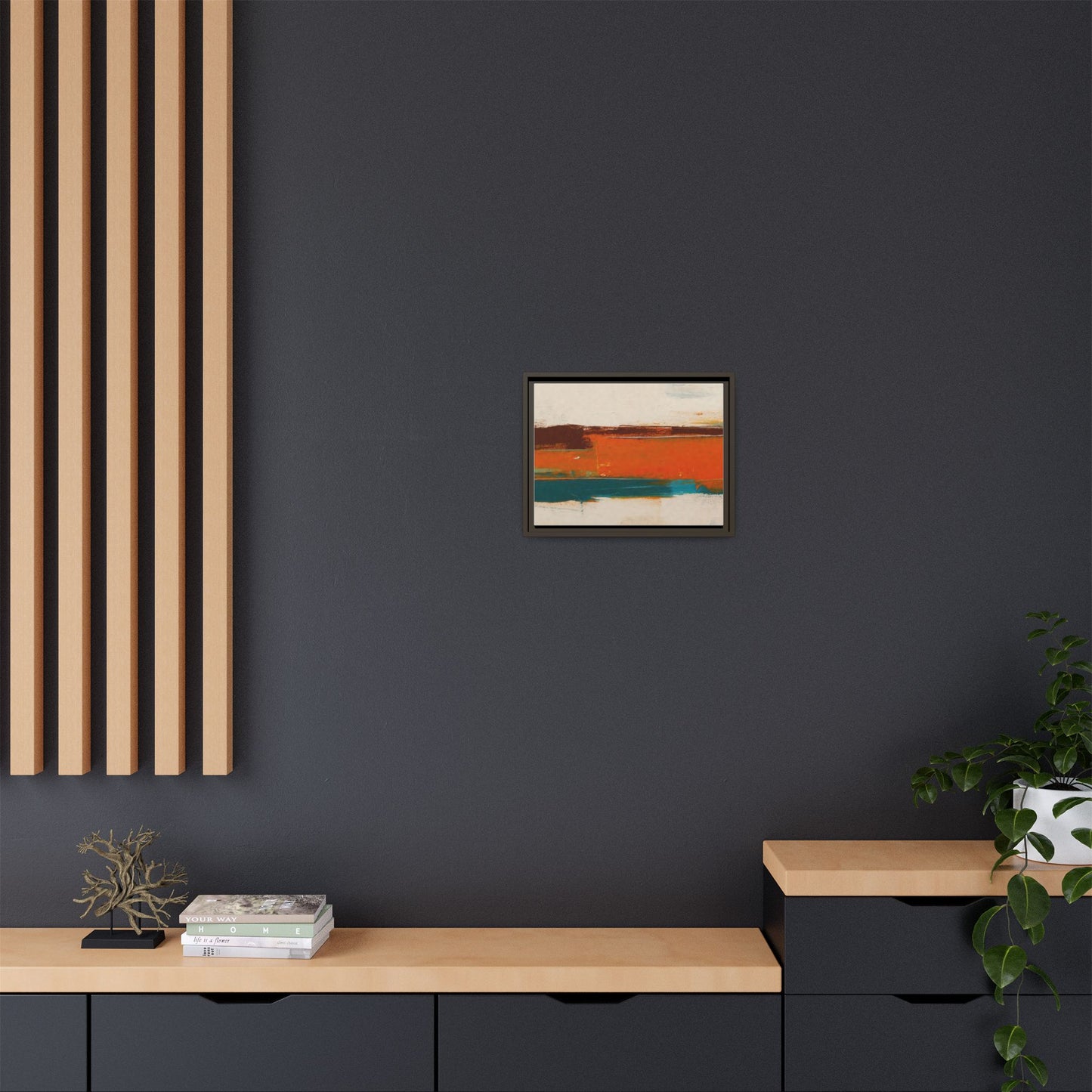 Abstract Horizon Matte Canvas Framed Print — Modern Orange Teal Wall Art