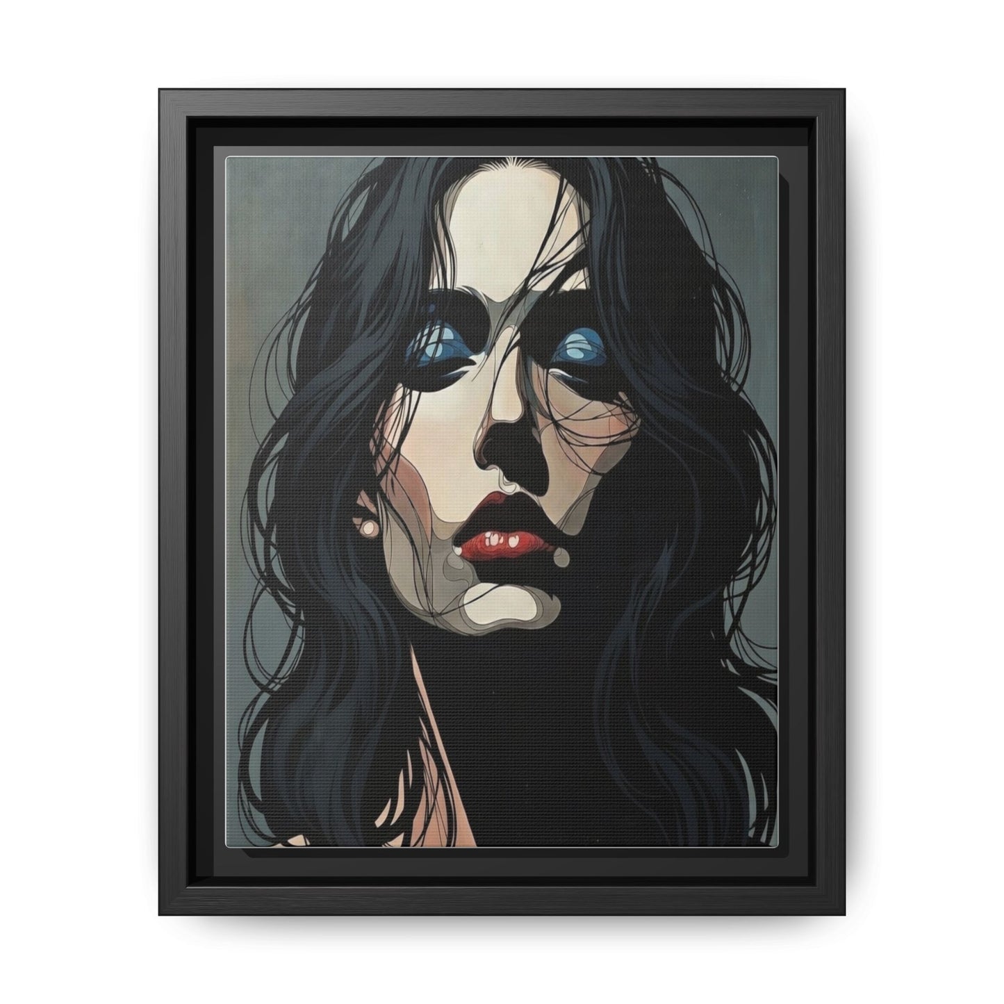 Framed Matte Canvas: Moody Portrait of Woman – Modern Gothic Wall Art