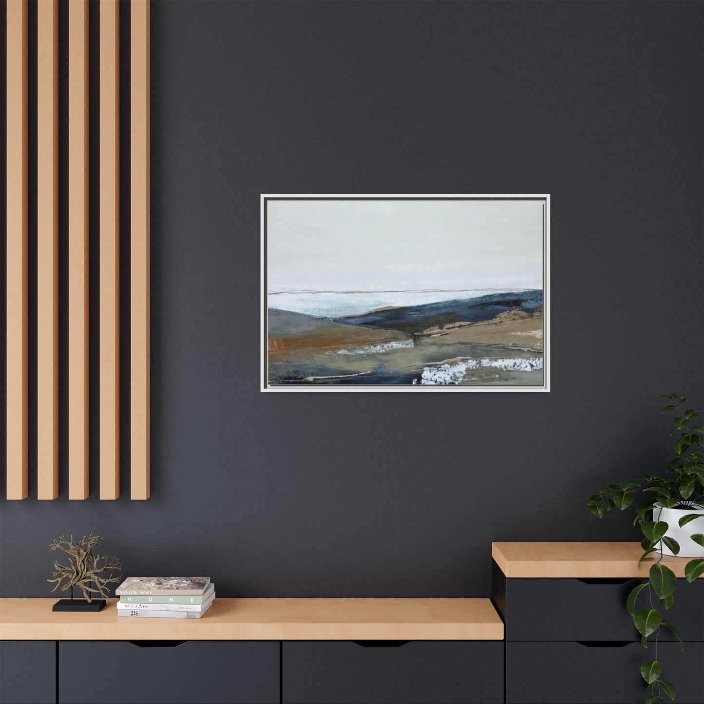 Framed Matte Canvas Wall Art — Serene Coastal Abstract Landscape