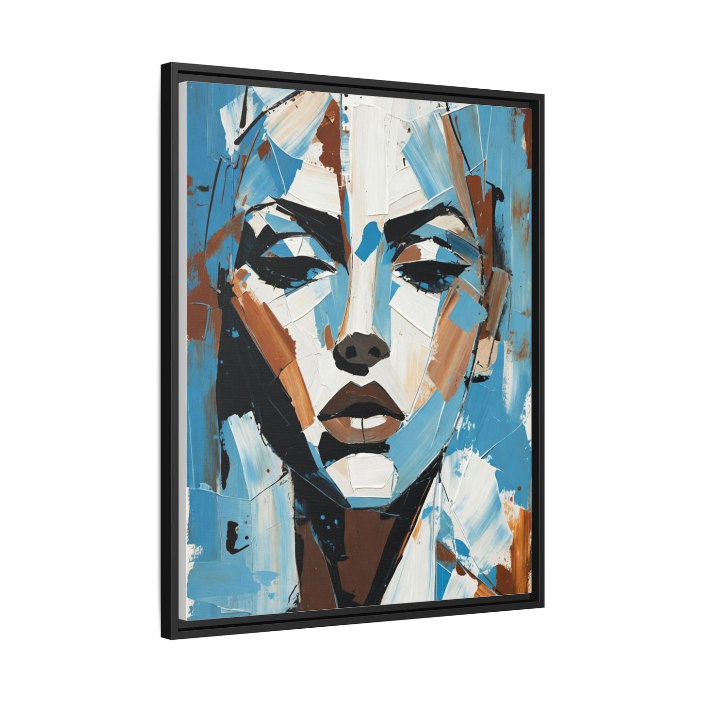 Abstract Blue Face Matte Canvas Wall Art — Framed Modern Portrait Print