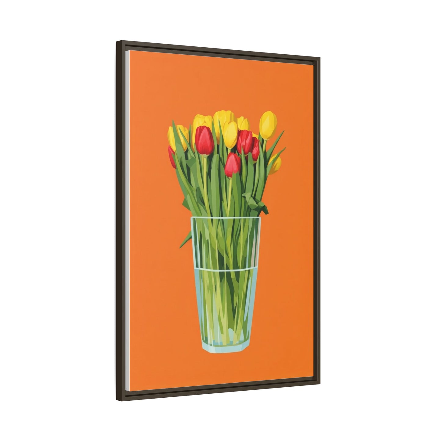 Framed Tulip Canvas Print — Colorful Tulips in Glass Vase