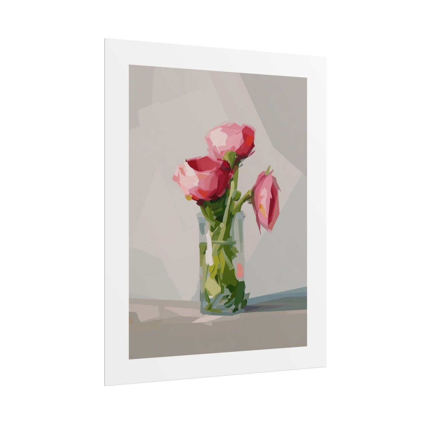 Floral Still Life Poster — Pink Roses in Vase Rolled Art Print