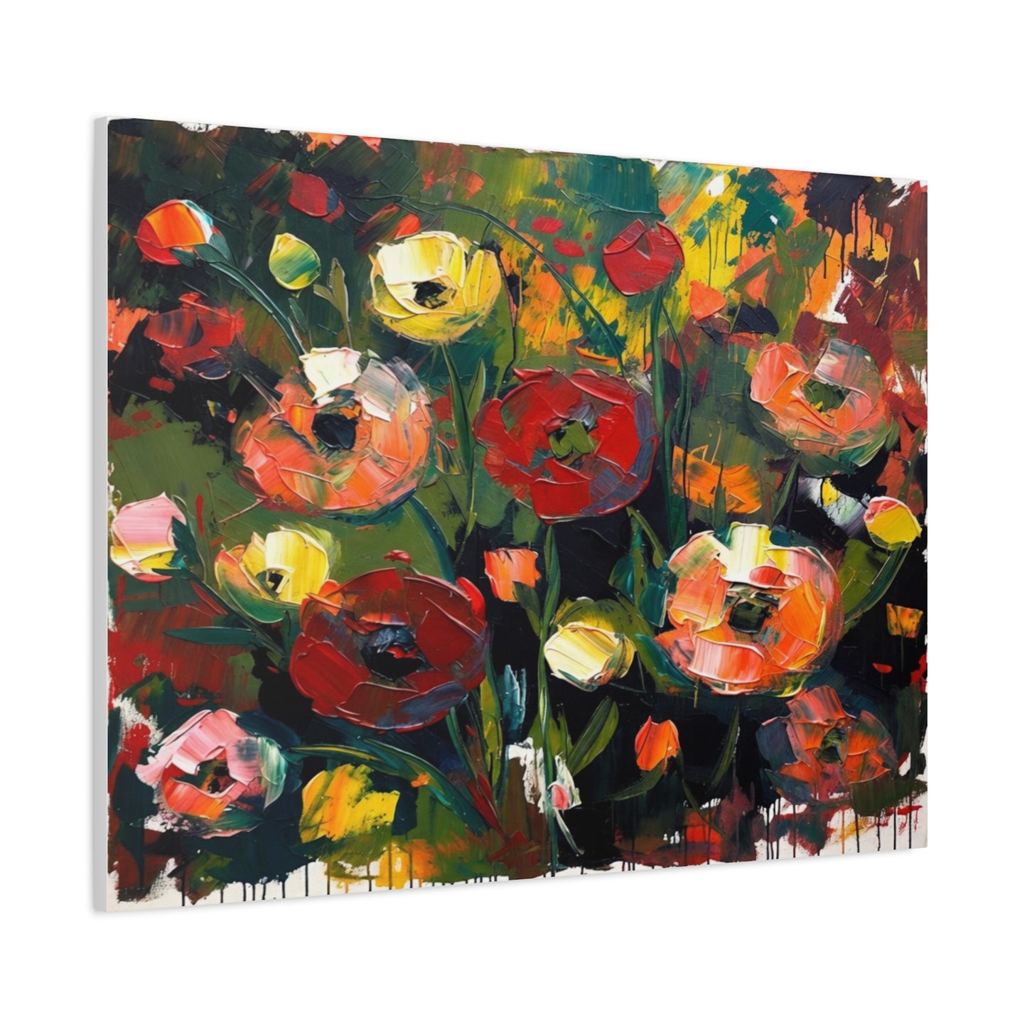 Bold Floral Abstract Canvas Print — Colorful Poppy Wall Art, Matte Stretched 1.25"