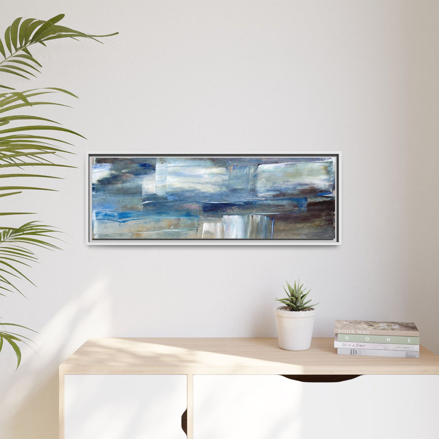 Abstract Blue Coastal Matte Canvas Framed Wall Art
