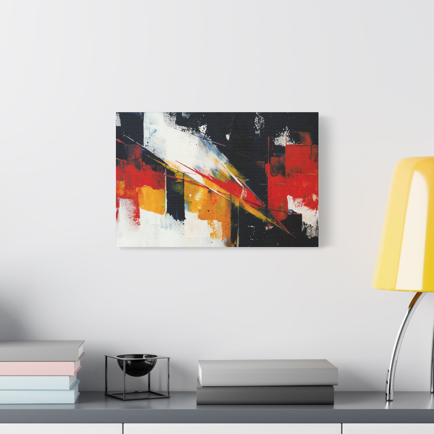 Abstract Geometric Canvas Art — Bold Red & Black Modern Wall Painting