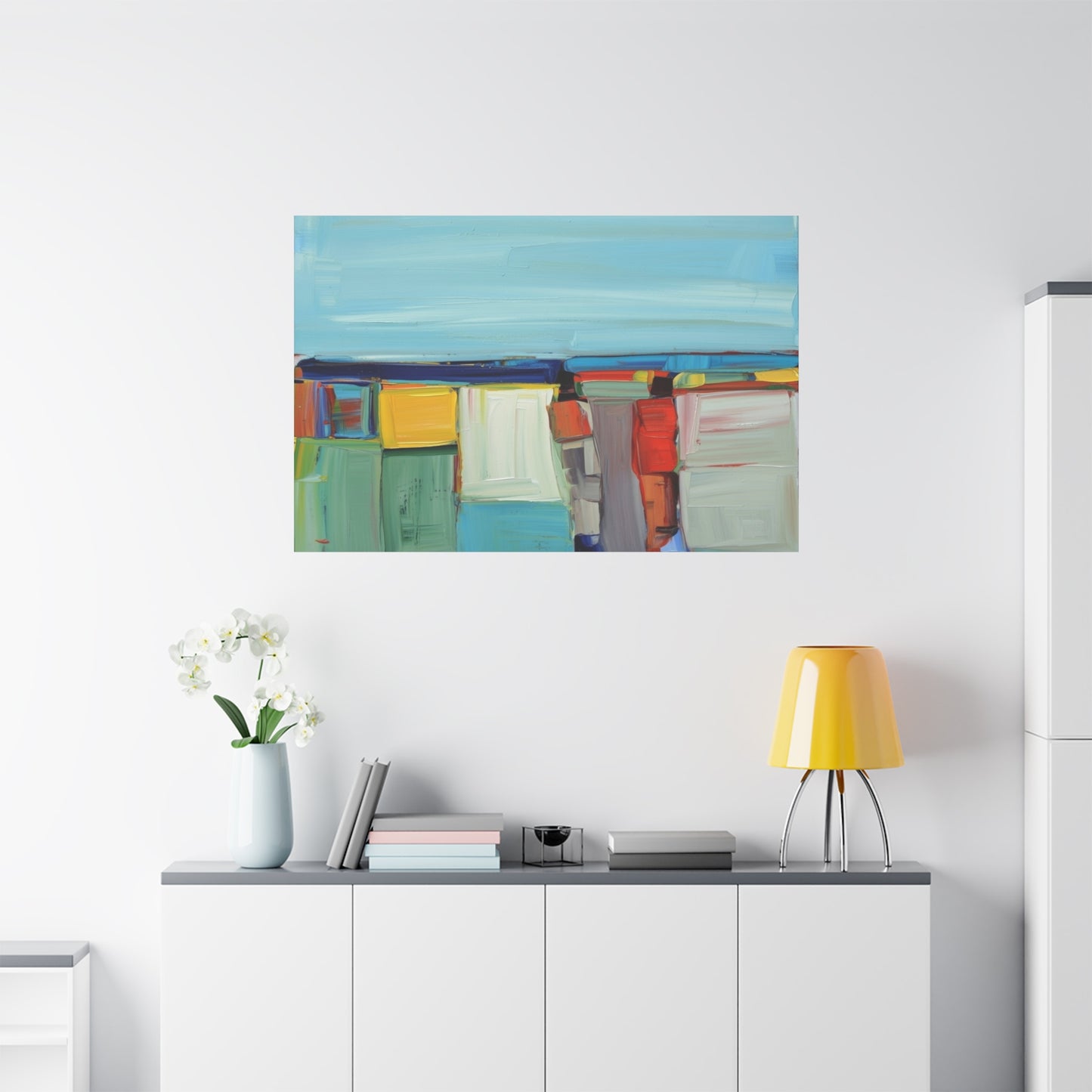 Abstract Coastal Landscape Canvas Print — Colorful Modern Seascape Wall Art