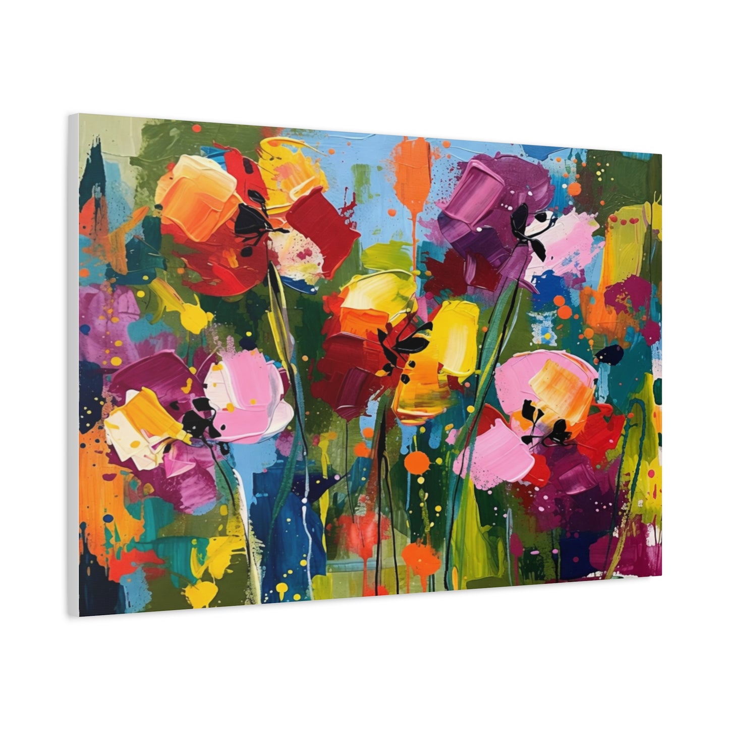 Vibrant Abstract Floral Canvas — Colorful Poppy Wall Art, Matte Stretched 1.25"