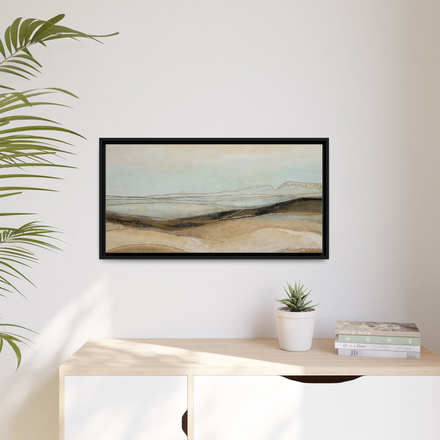 Framed Matte Canvas Wall Art — Neutral Abstract Landscape in Soft Blues & Earth Tones
