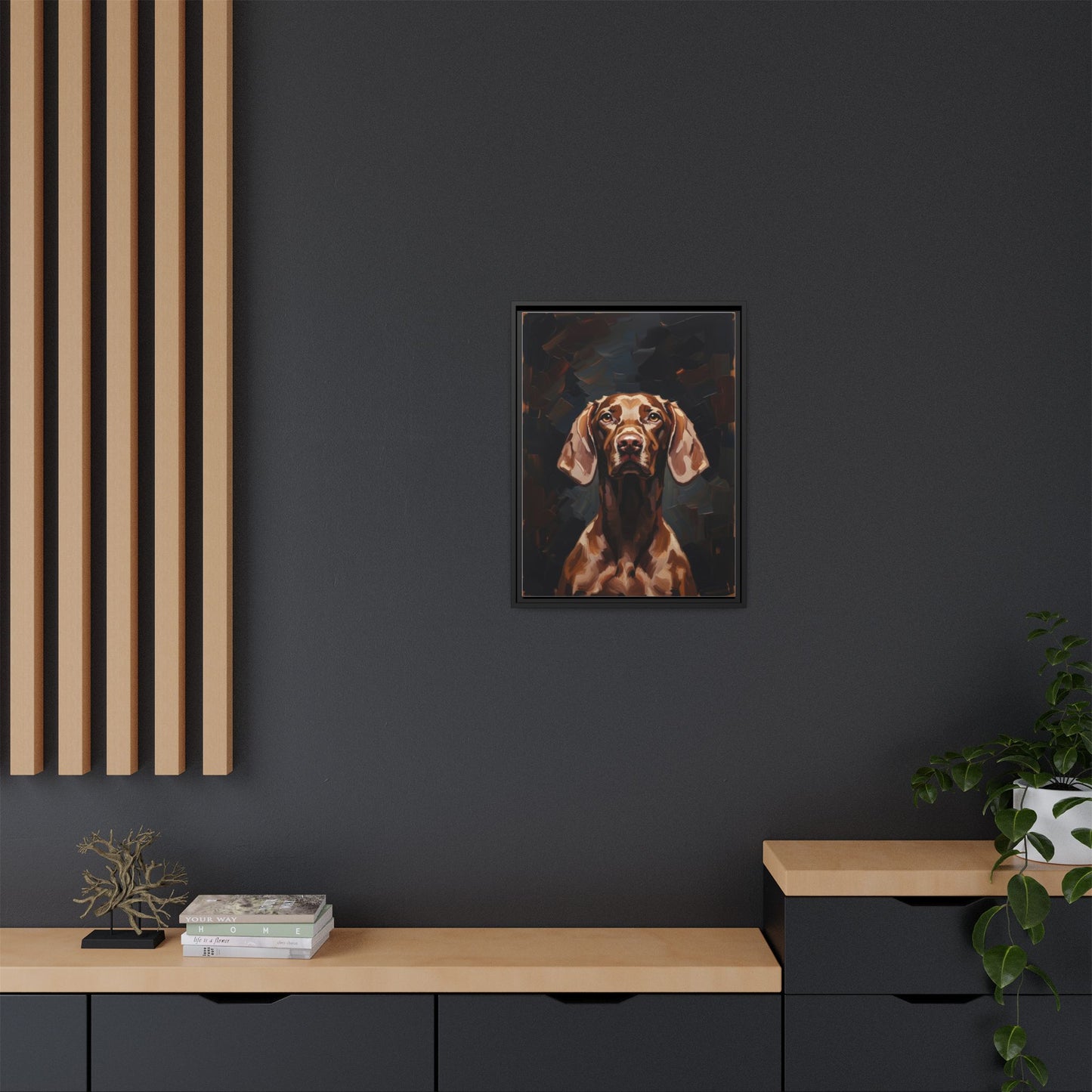 Framed Matte Canvas Dog Portrait – Brown Vizsla Wall Art