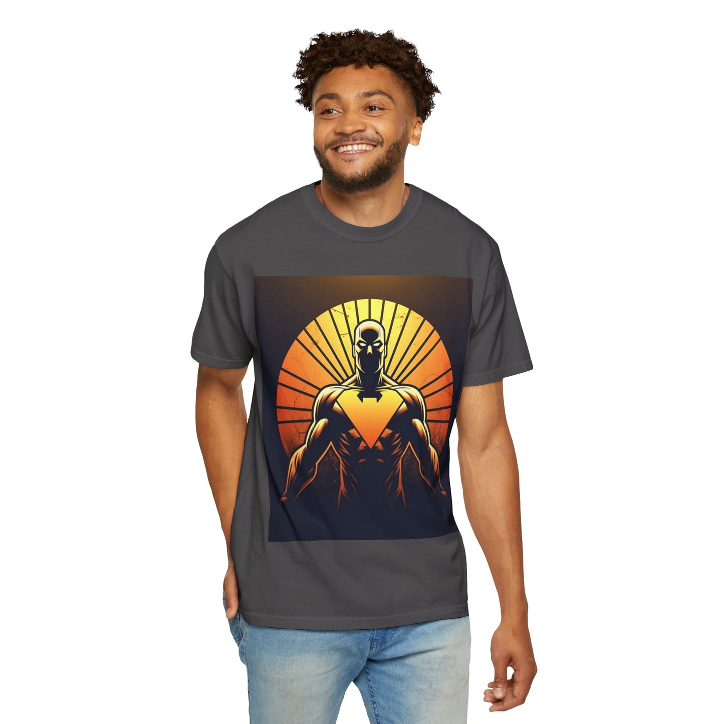 Superhero Sunrise T-Shirt — Bold Chest Emblem Graphic