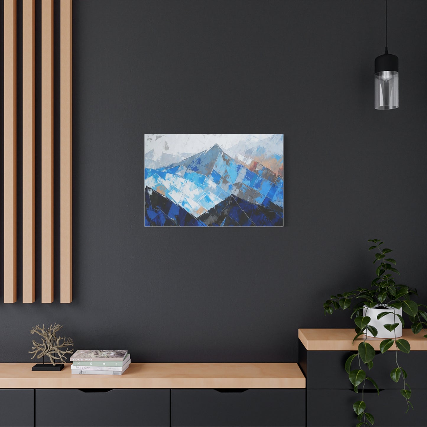 Blue Abstract Mountain Canvas Print – Modern Geometric Landscape Wall Art