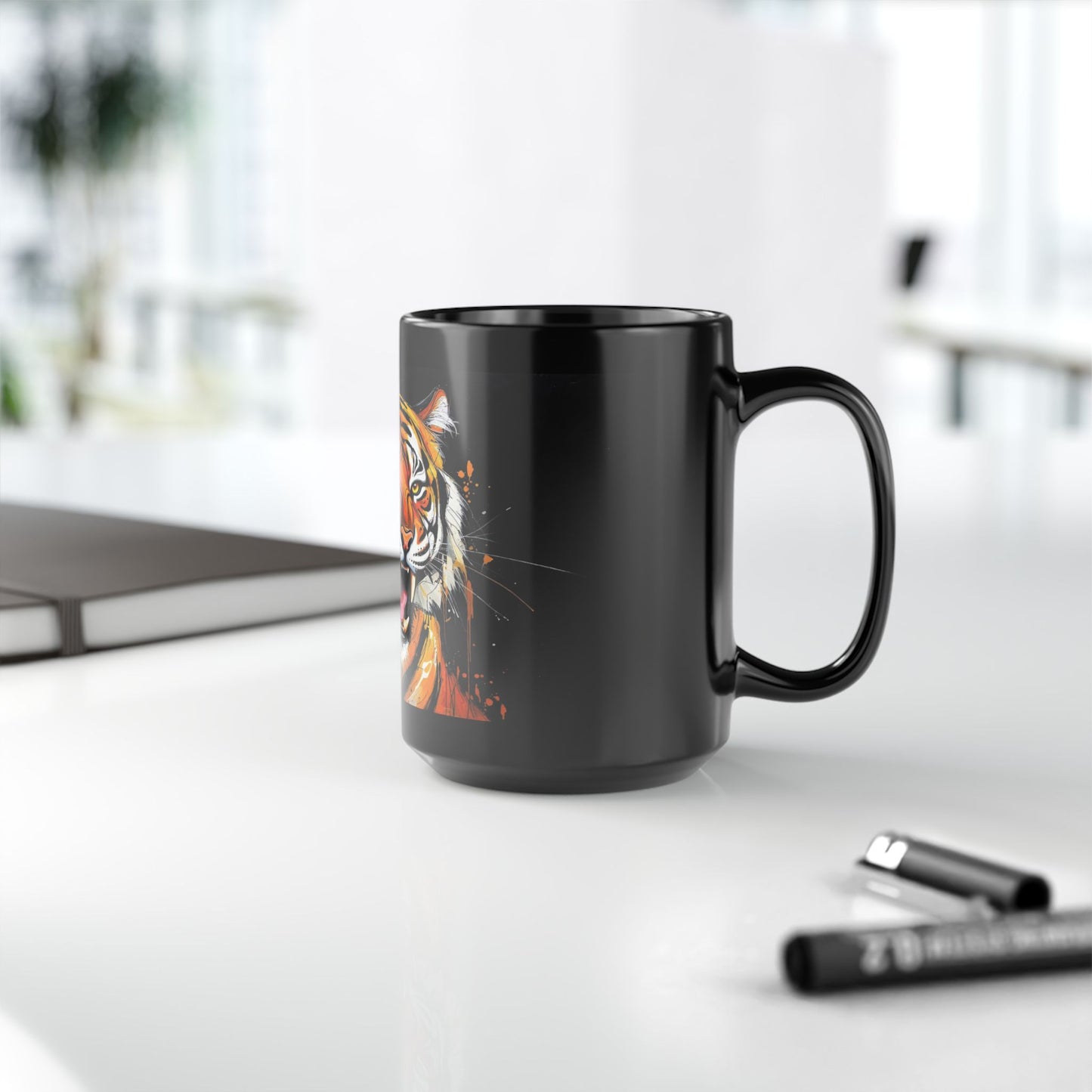 Roaring Tiger Black Mug — Bold Ceramic Coffee Cup (11oz/15oz)