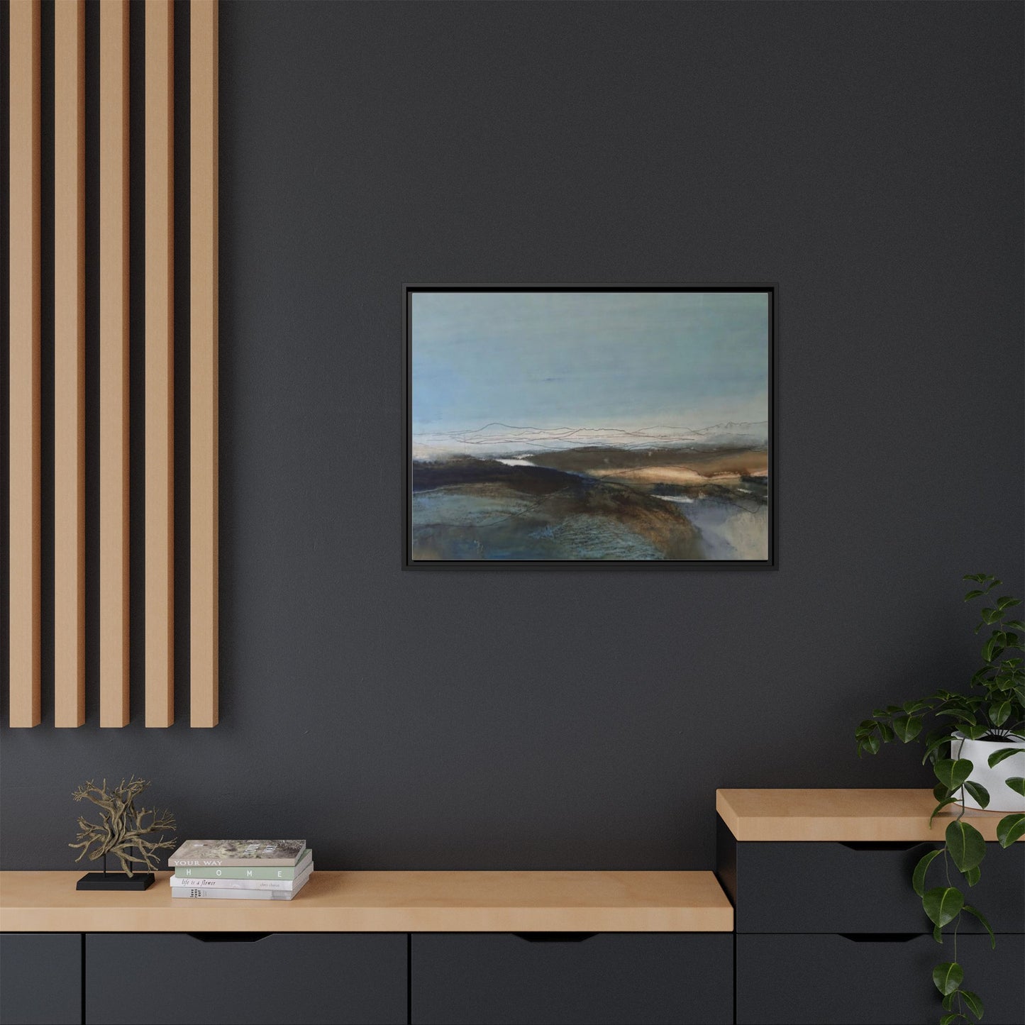Framed Matte Canvas Wall Art — Serene Abstract Blue Landscape