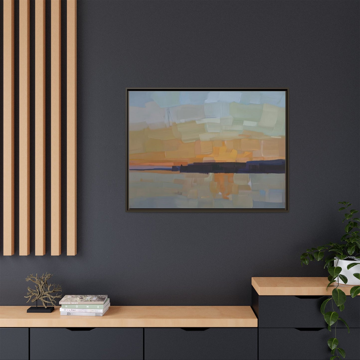 Framed Matte Canvas Sunset Abstract Landscape Art Print
