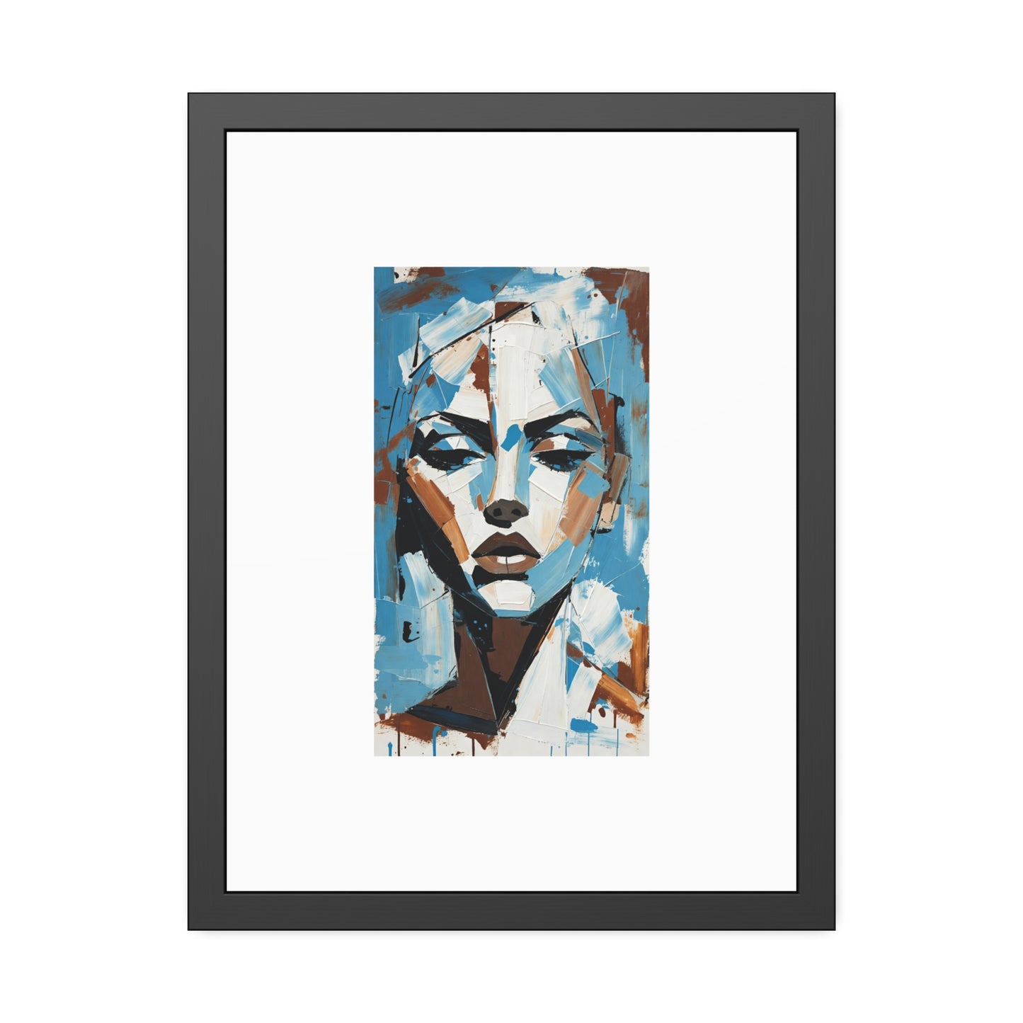 Framed Art Print - Abstract Blue Portrait Poster (Modern Wall Decor)