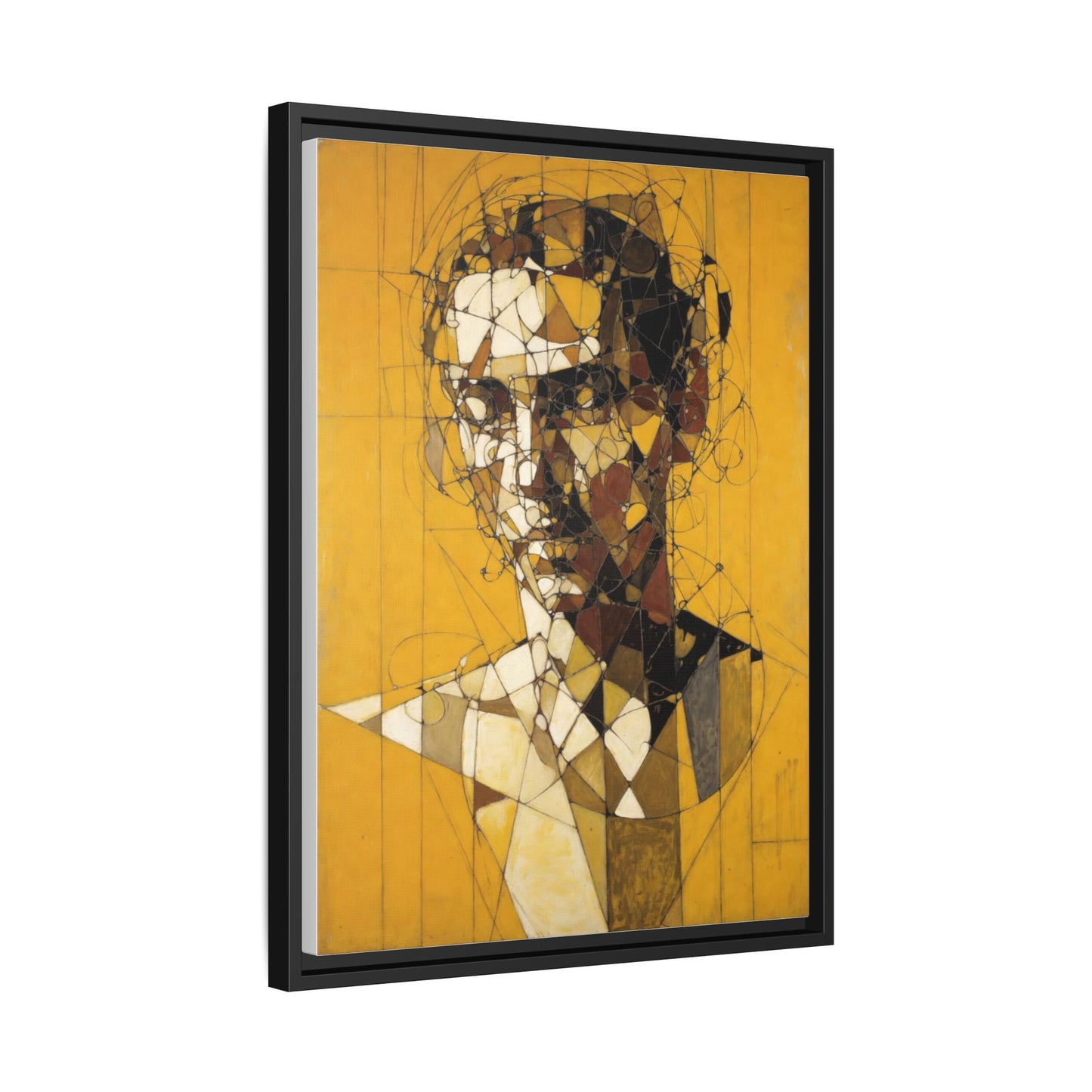 Framed Matte Canvas Art - Abstract Geometric Portrait on Mustard Yellow
