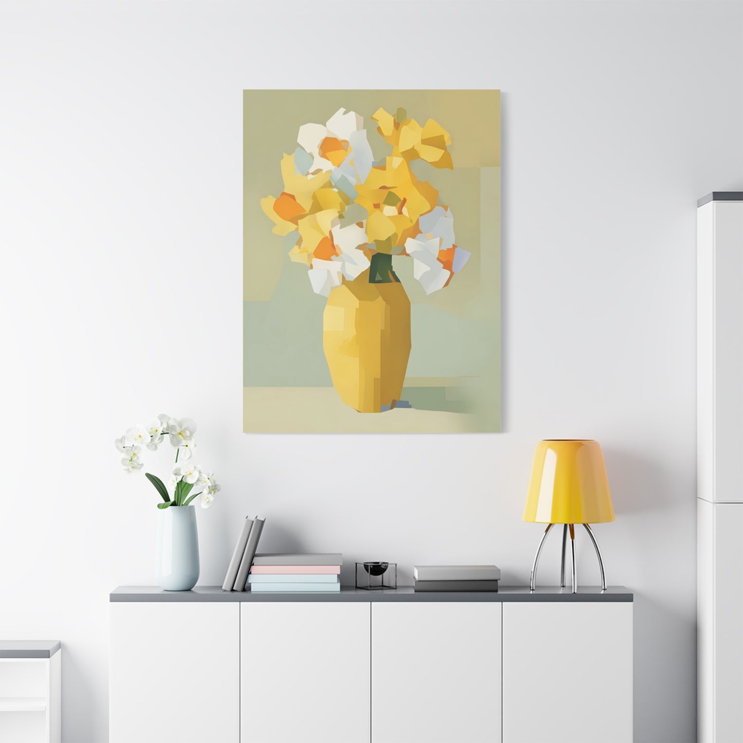 Yellow Vase Floral Canvas Print — Modern Abstract Daffodil Wall Art