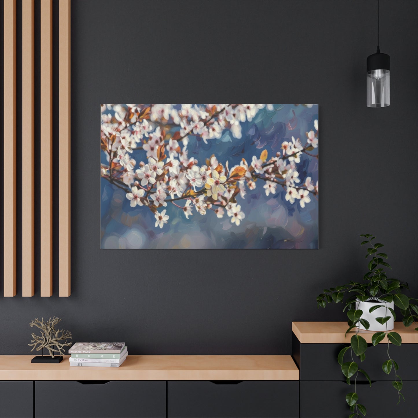 Cherry Blossom Branch Matte Canvas Wall Art — Spring Floral Print