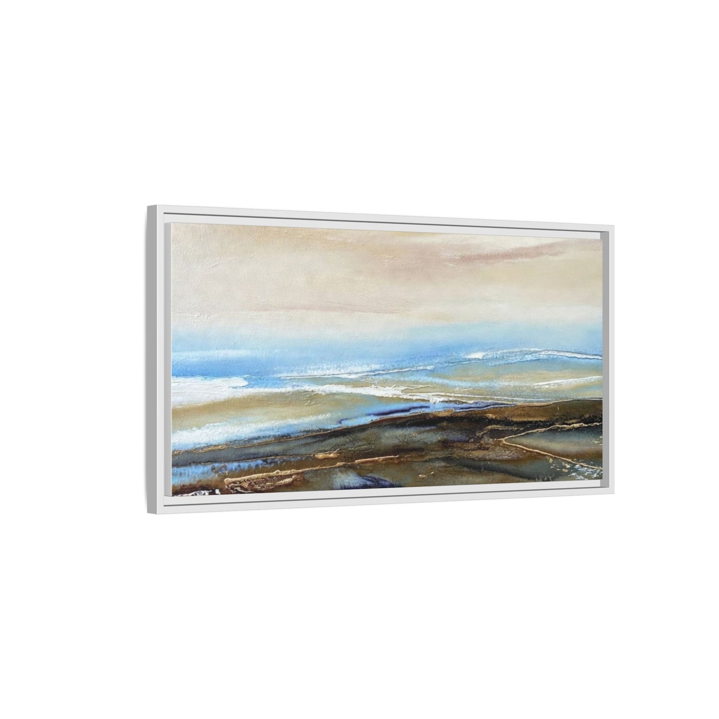 Framed Abstract Seascape Matte Canvas — Coastal Blue & Earth Tone Wall Art