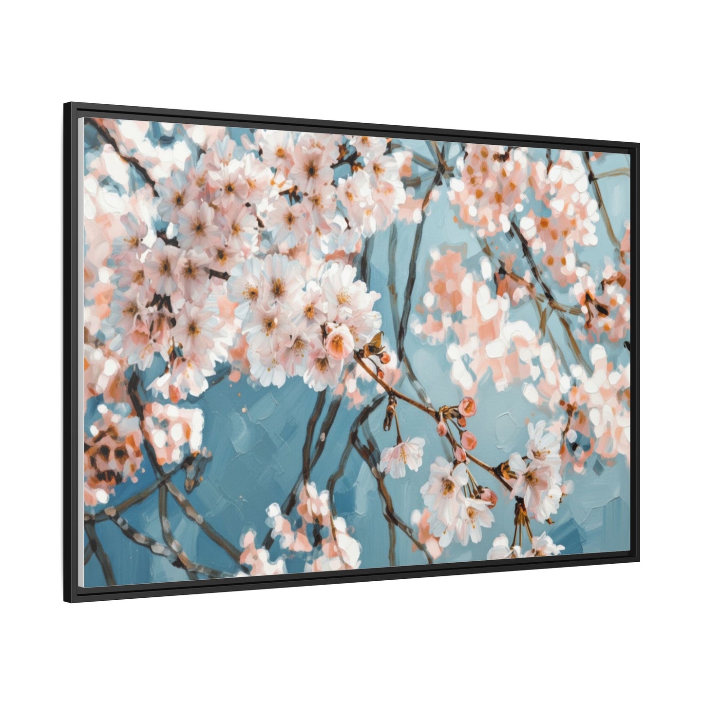 Framed Cherry Blossom Matte Canvas Print — Soft Pink Floral Wall Art