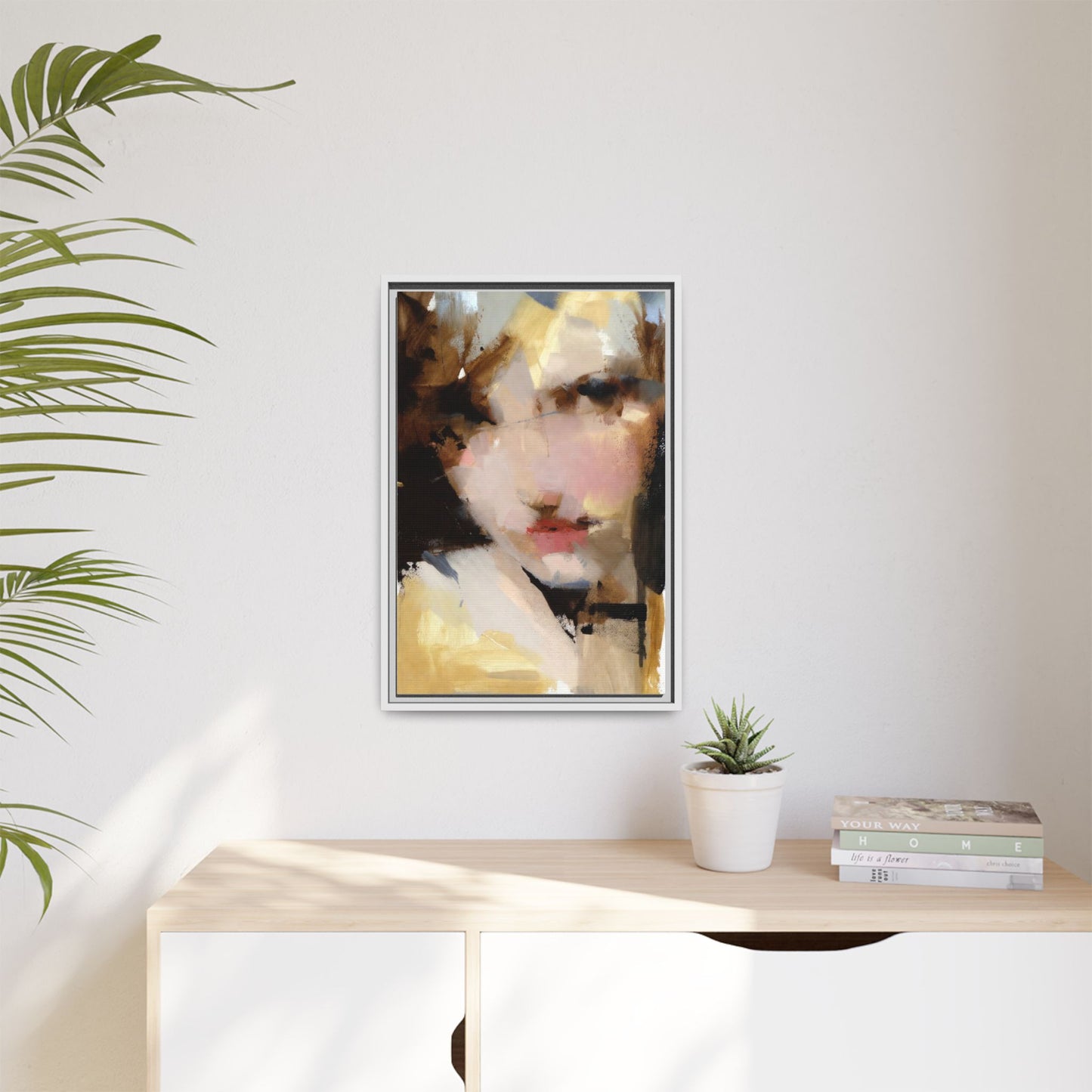 Abstract Portrait Matte Canvas Framed Print — Modern Feminine Wall Art