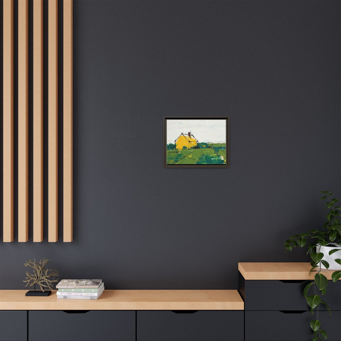 Yellow Cottage Landscape Framed Canvas Print