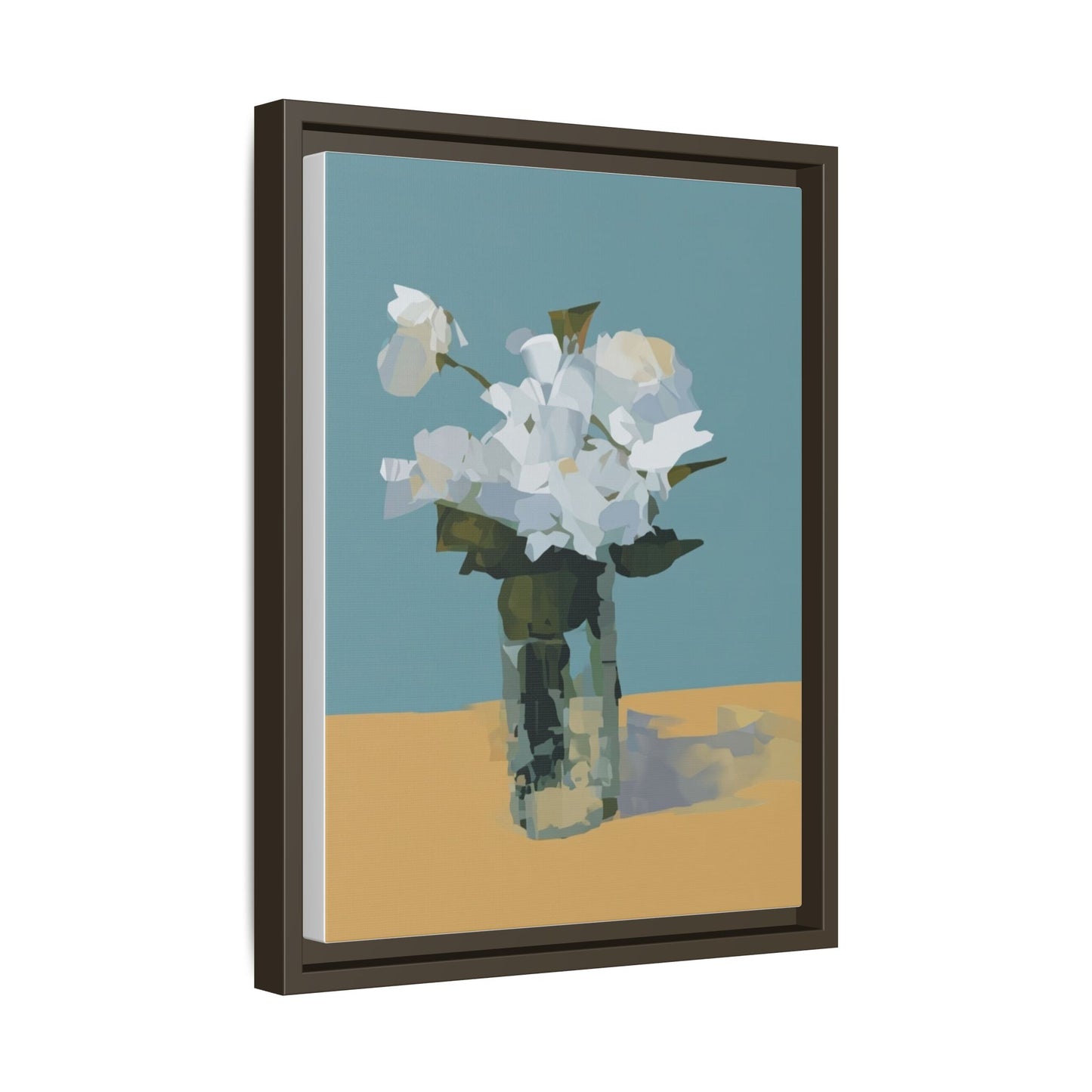 Framed Floral Still Life Canvas Art — Modern White Bouquet Wall Art