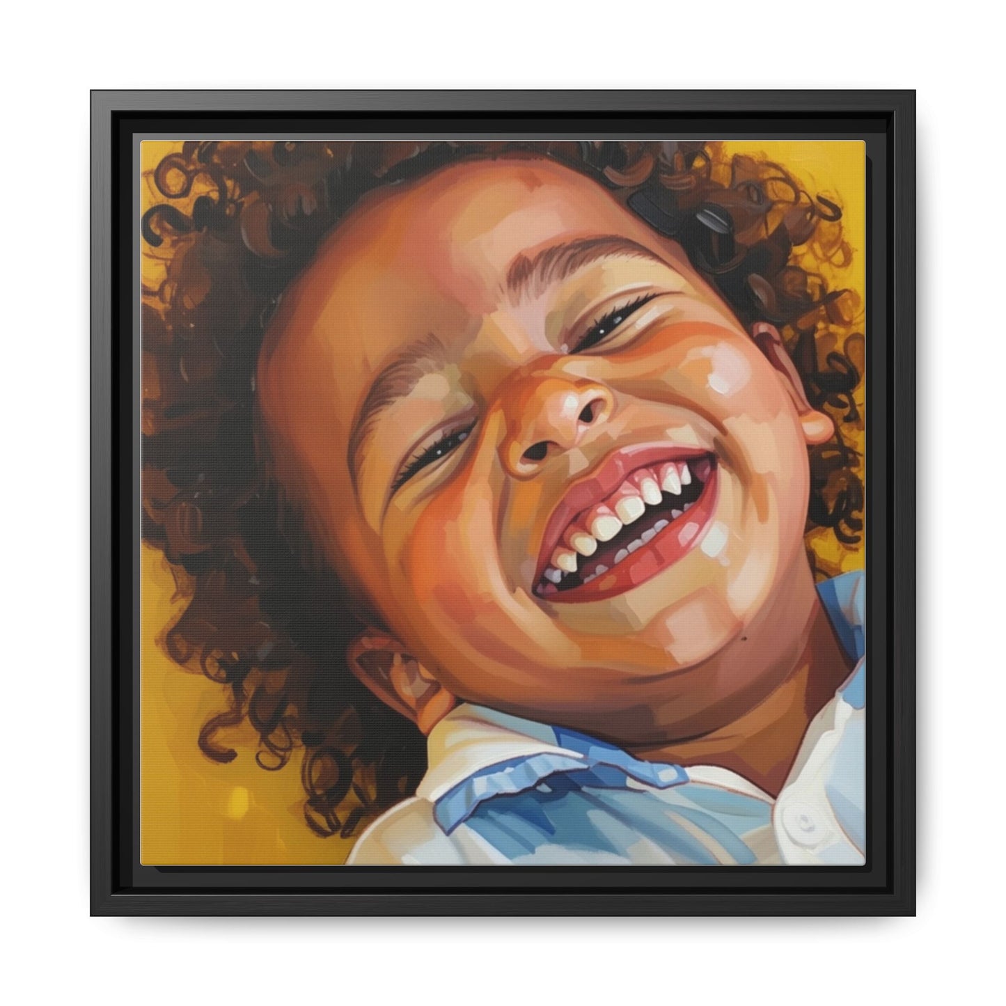 Framed Matte Canvas Print – Joyful Child Portrait, Colorful Nursery Wall Art