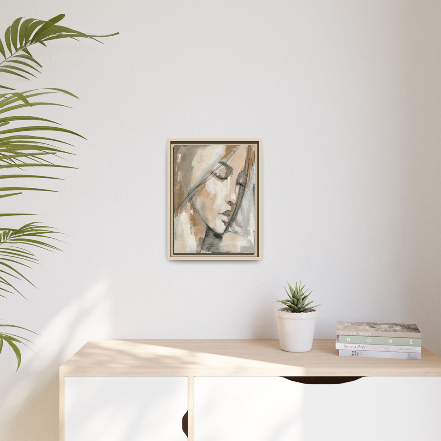 Framed Matte Canvas Art — Serene Abstract Portrait in Neutrals