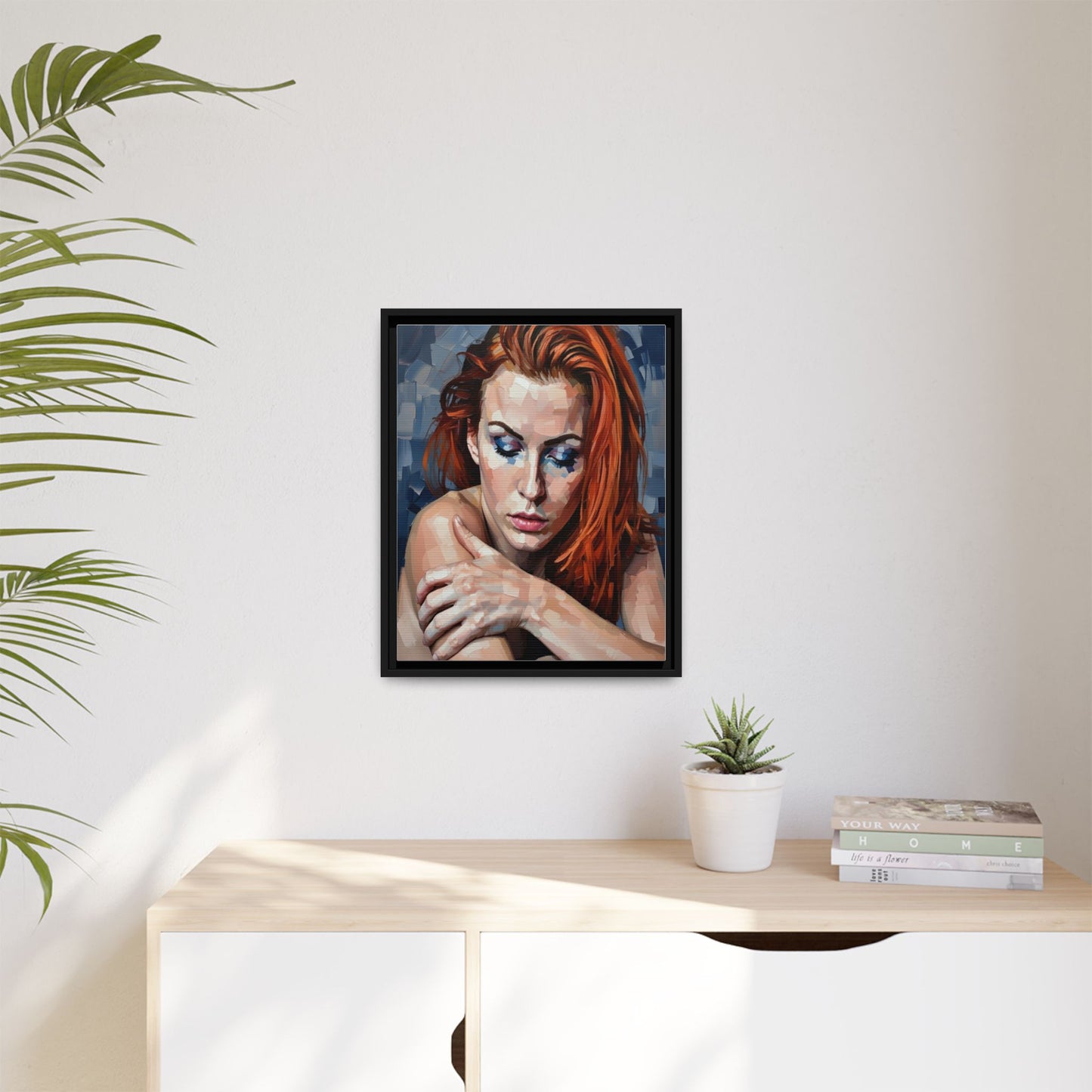 Framed Matte Canvas Art – Contemplative Redhead Portrait