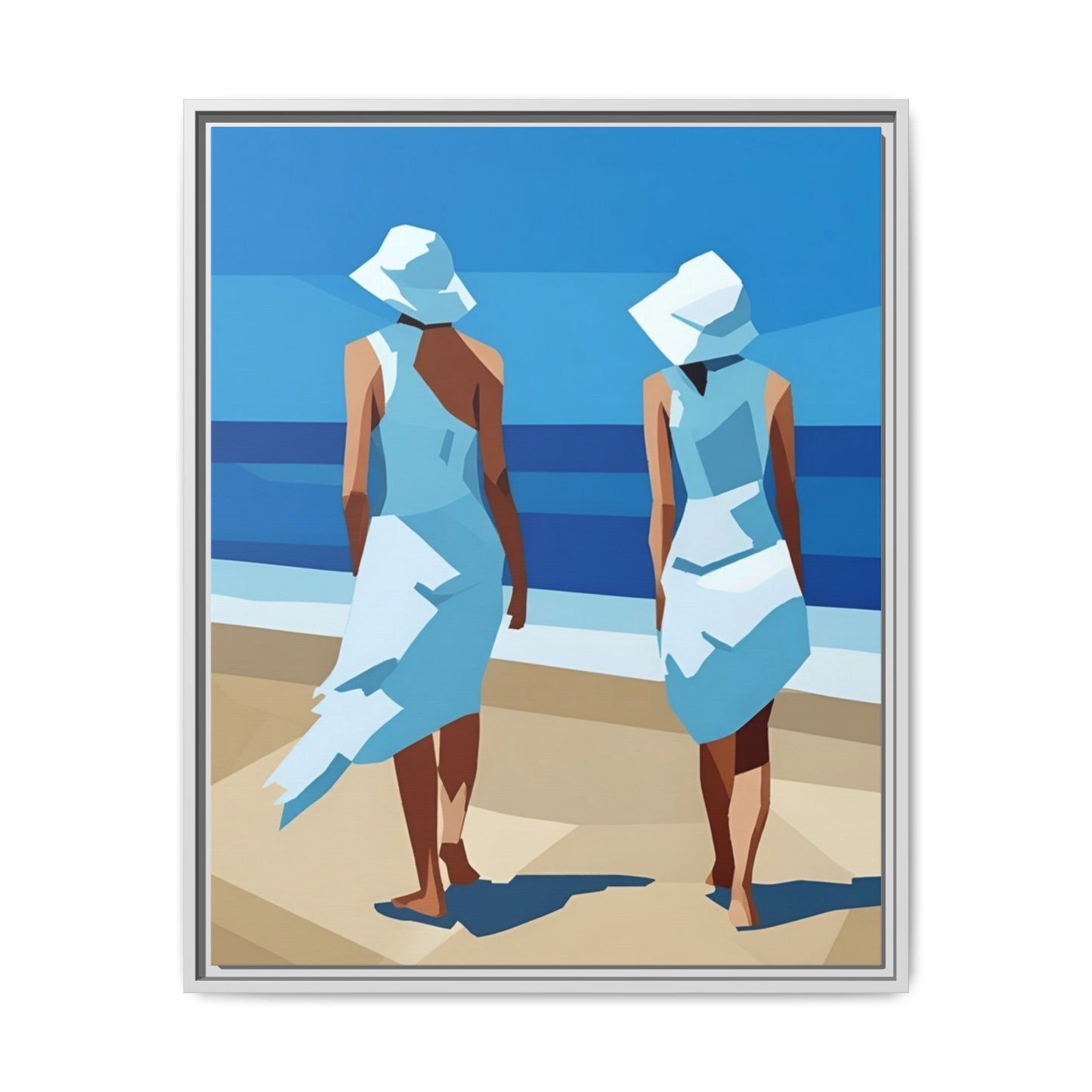 Seaside Stroll Matte Canvas Framed Print — Coastal Beach Art