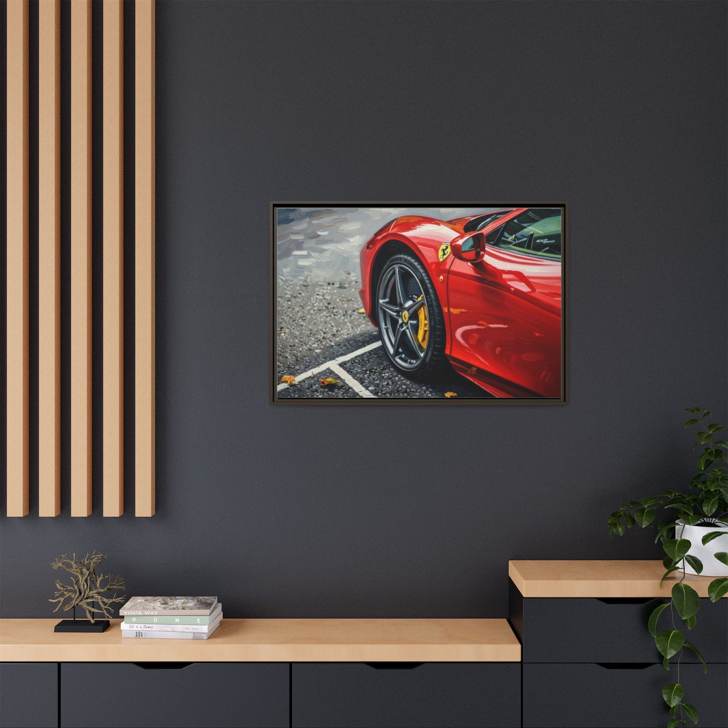 Framed Matte Canvas: Red Sports Car Close-Up Art Print