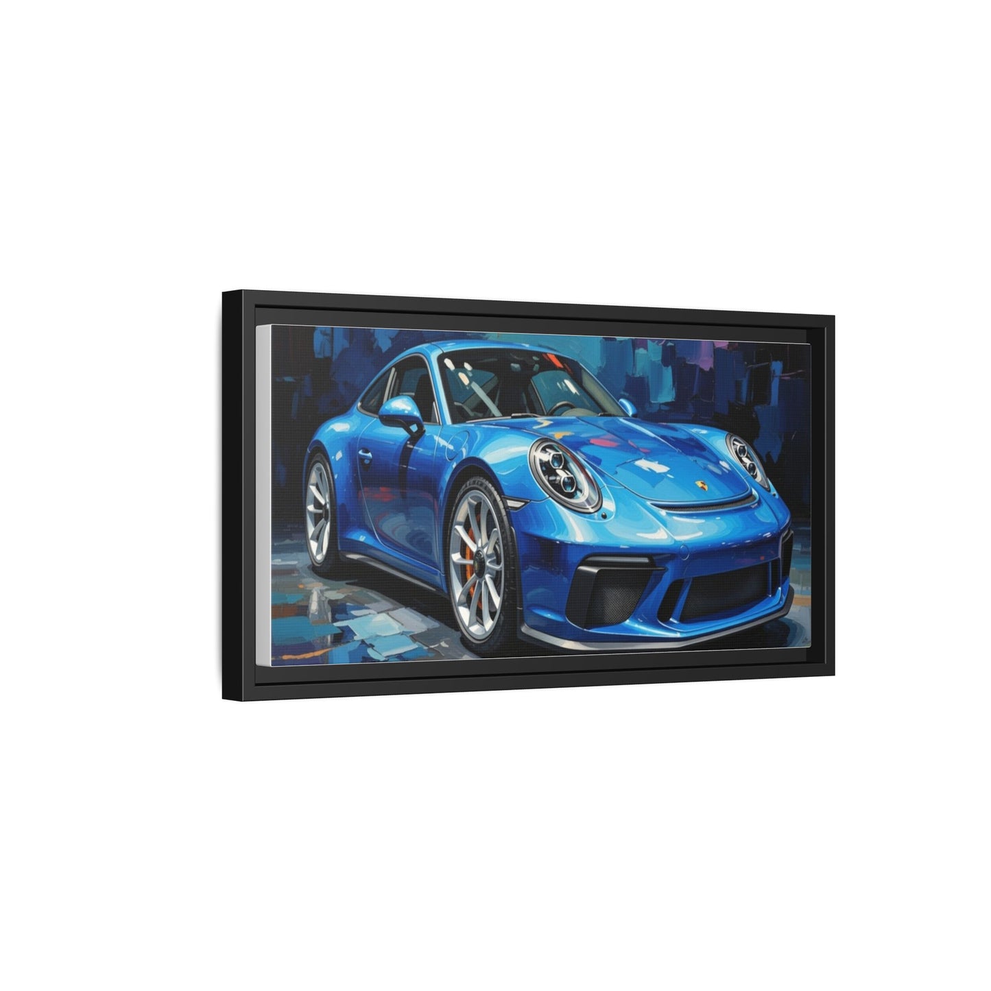 Blue Sports Car Matte Canvas Framed Print — Modern Automotive Wall Art