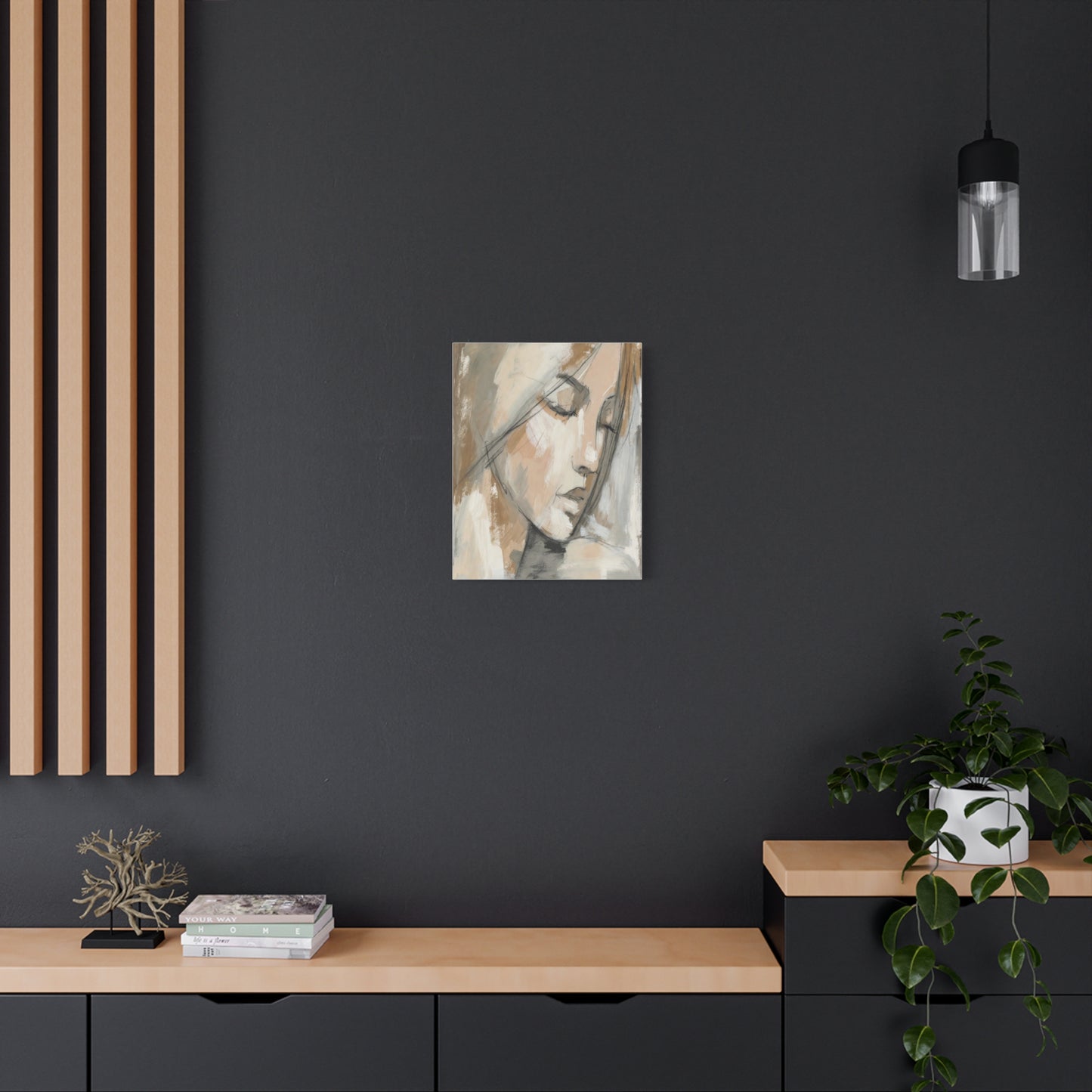 Serene Woman Portrait Matte Canvas Wall Art — Neutral Abstract Face Painting